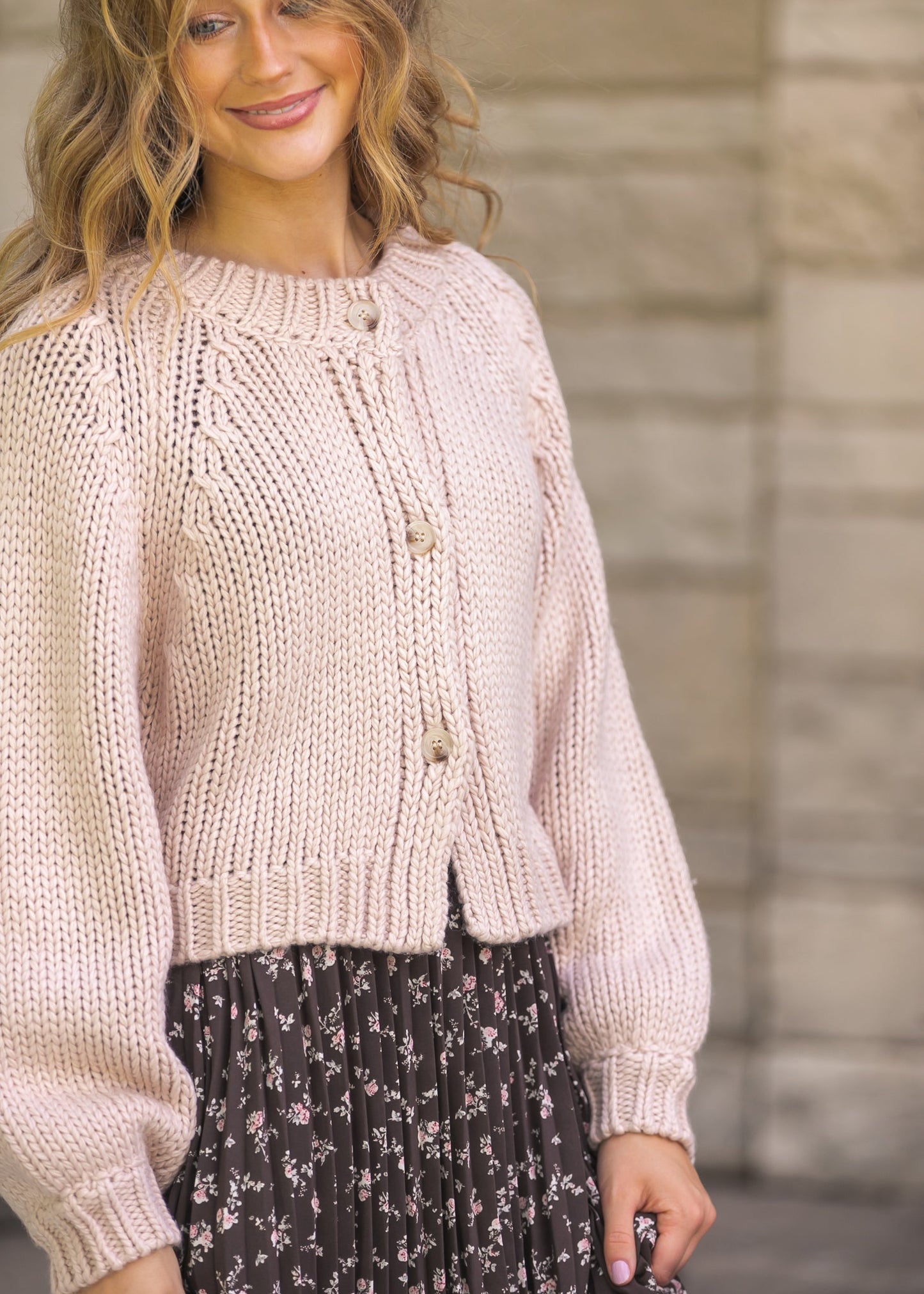 Blush Bubble Sleeve Cardigan FF Layering Essentials