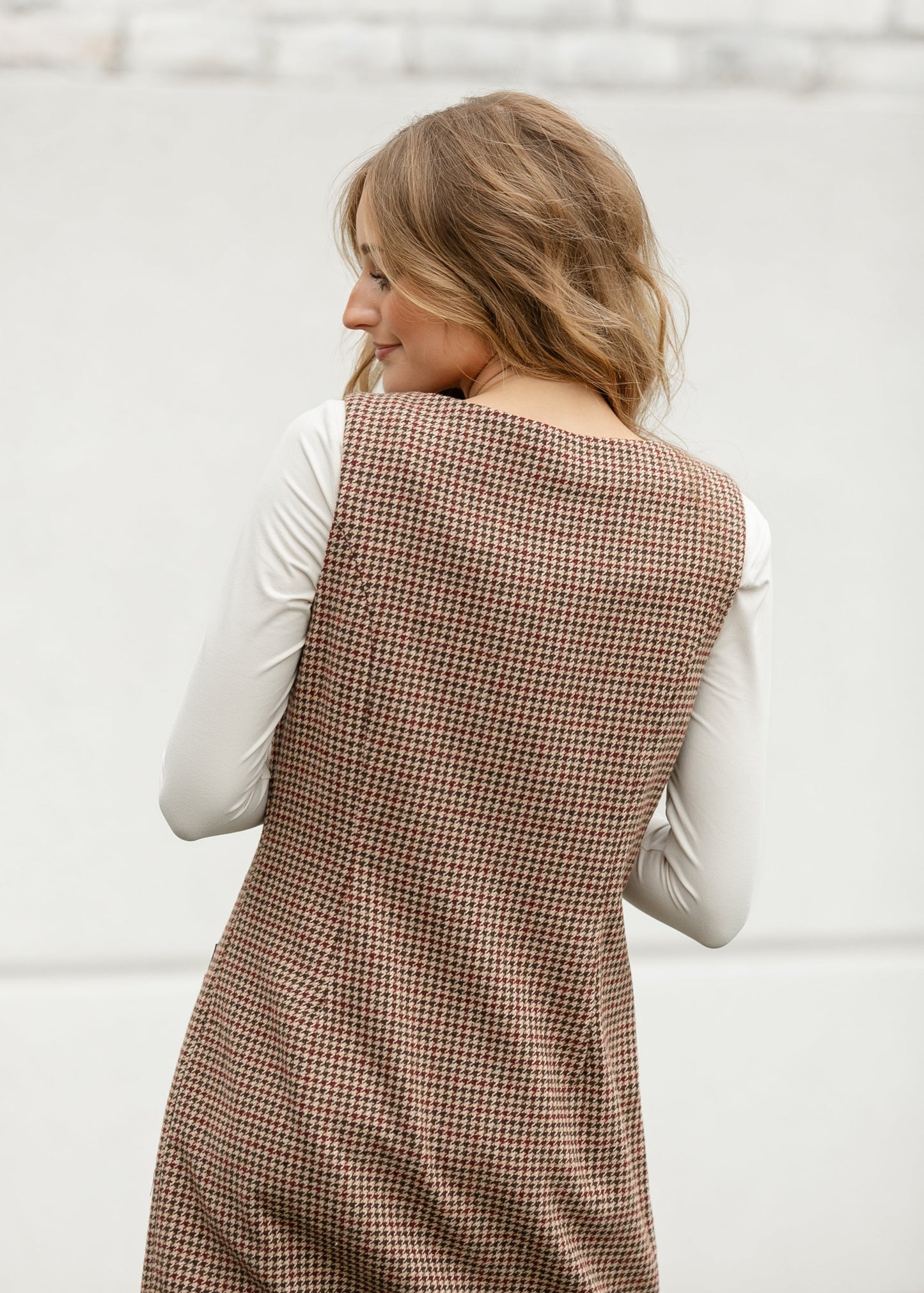 Boat Neck Sleeveless Houndstooth Midi Dress FF Dresses