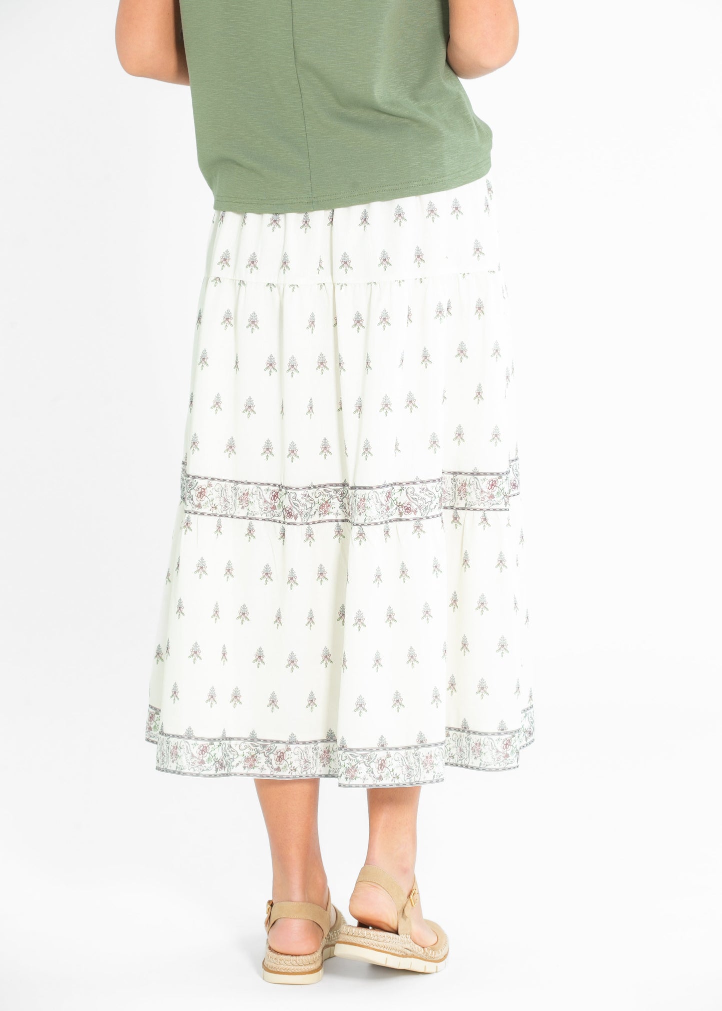 Border Print Tiered Maxi Skirt FF Skirts