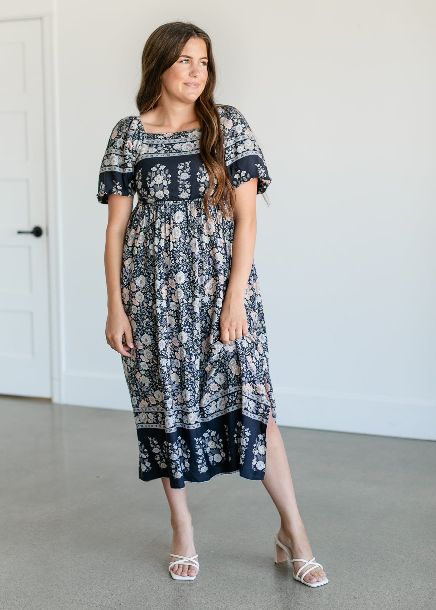 Botanical Floral Smocked Midi Dress FF Dresses