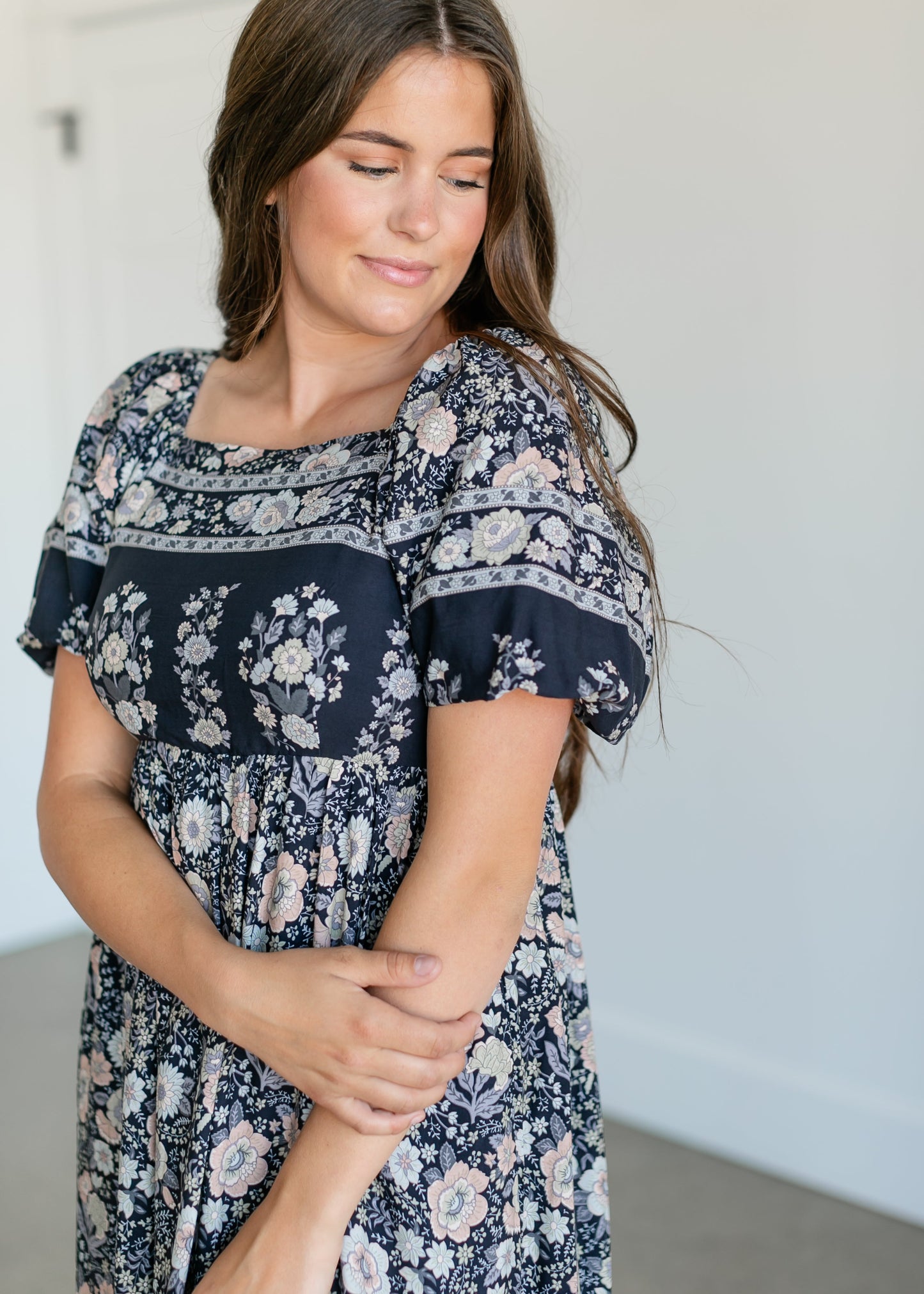 Botanical Floral Smocked Midi Dress FF Dresses