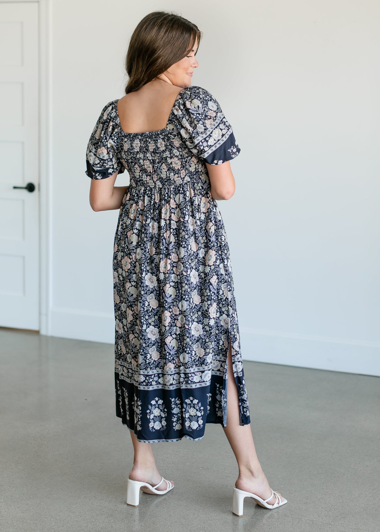 Botanical Floral Smocked Midi Dress FF Dresses