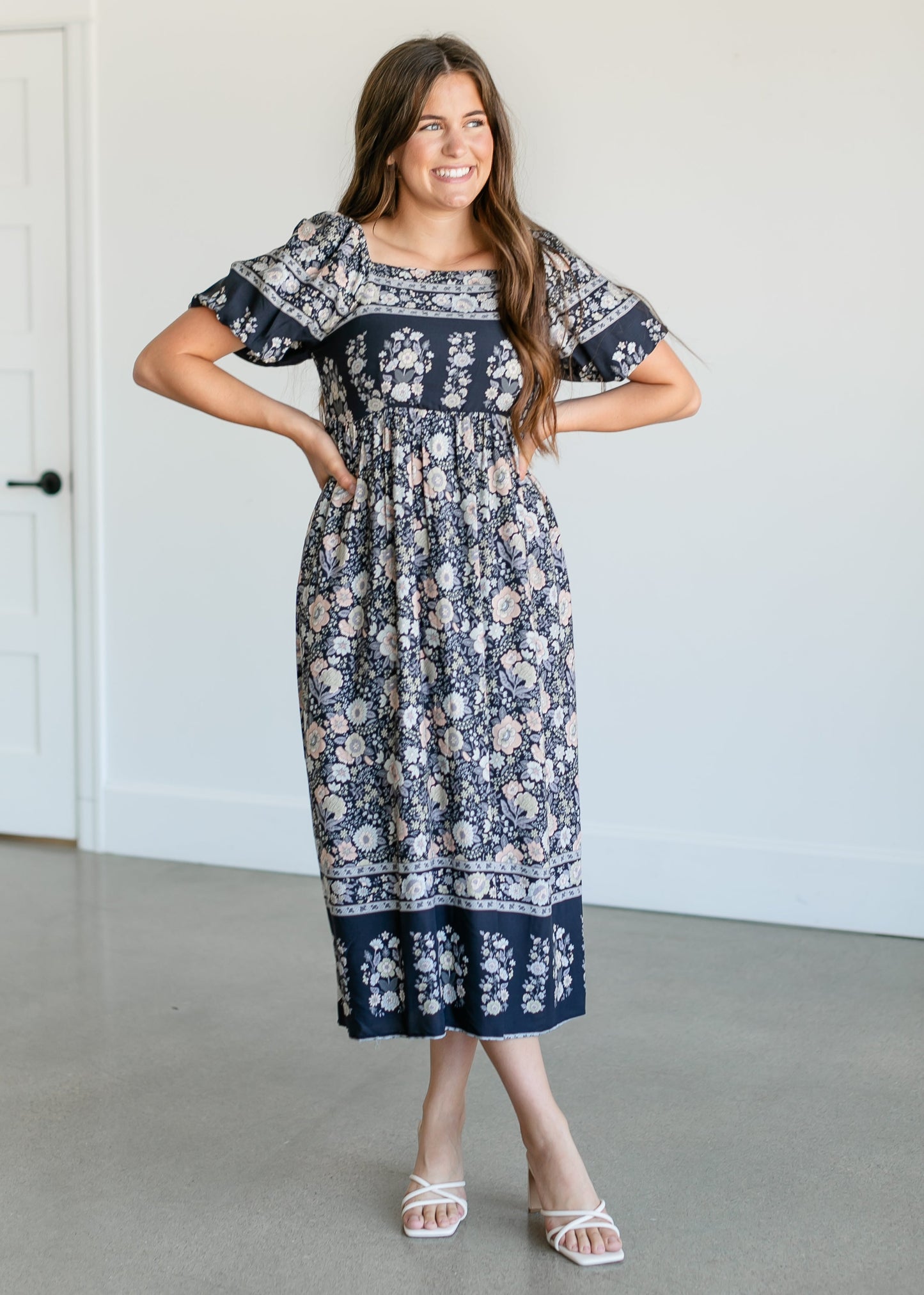 Botanical Floral Smocked Midi Dress FF Dresses XS