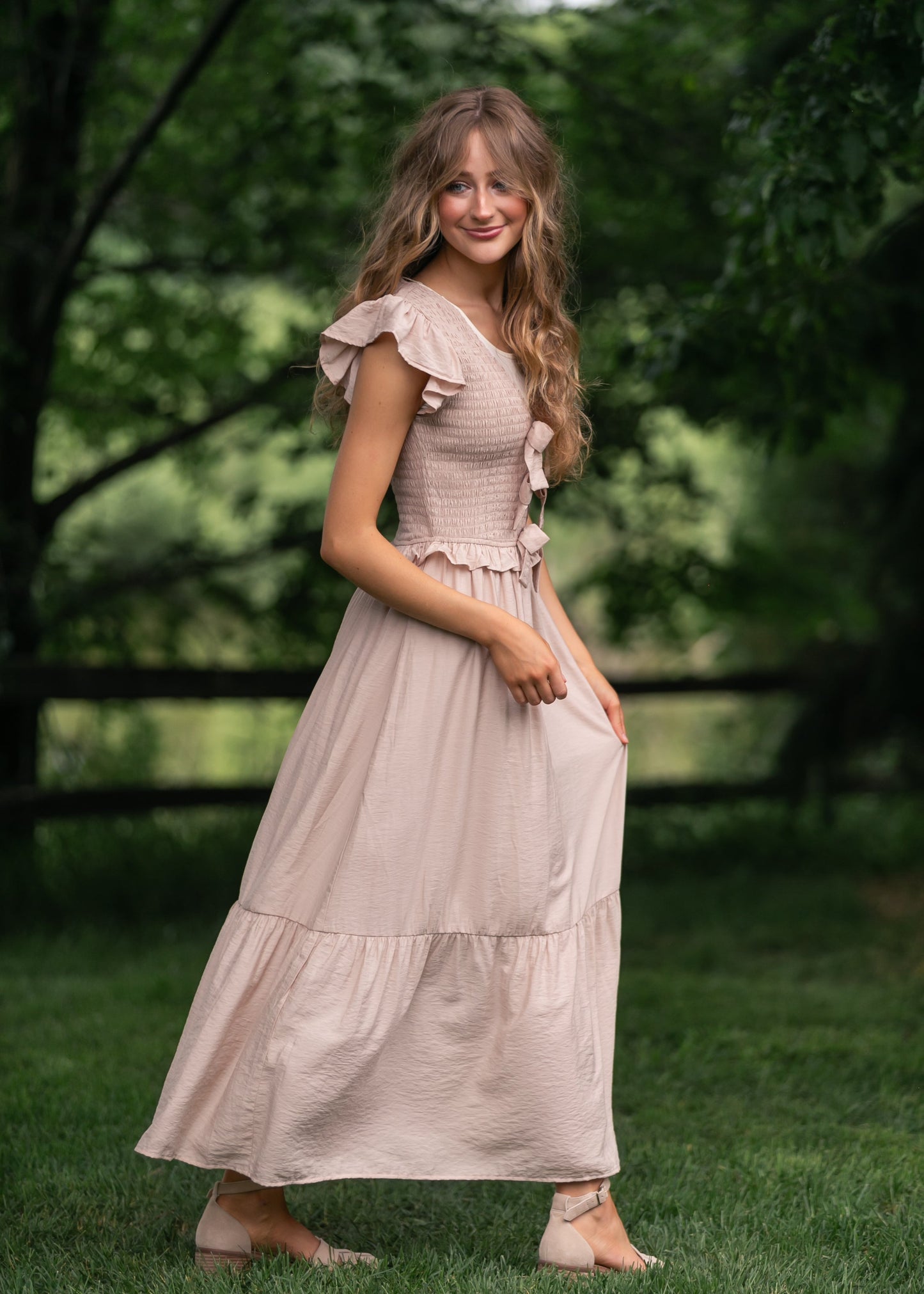 Bow Detail Smocked Midi Dress FF Dresses