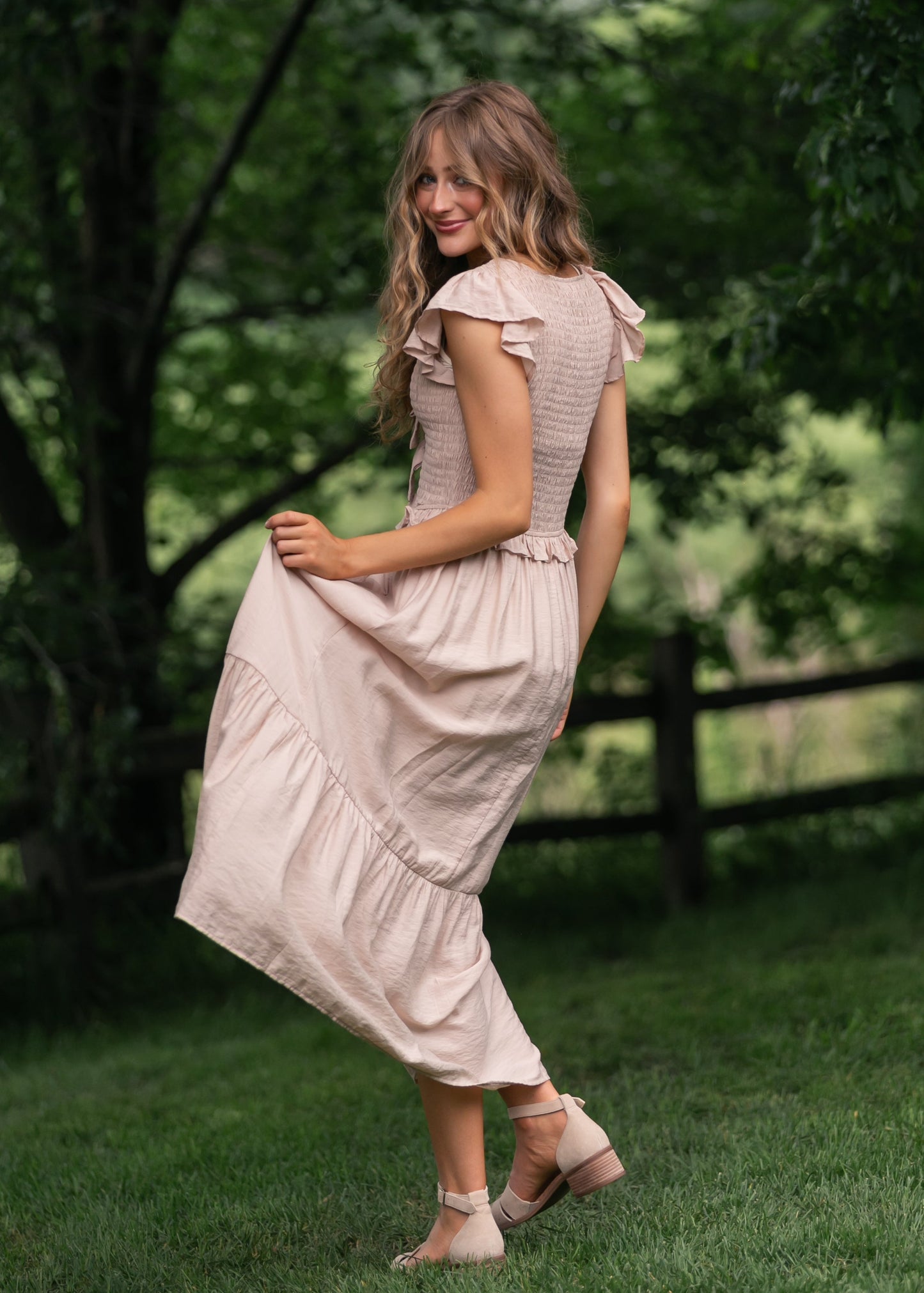 Bow Detail Smocked Midi Dress FF Dresses