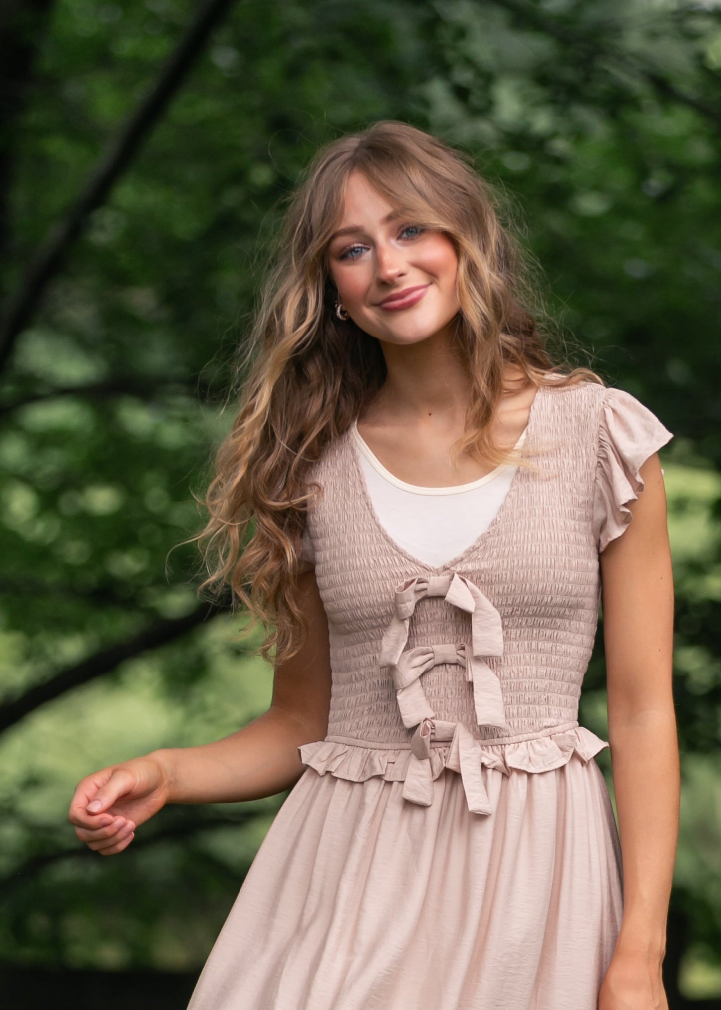 Bow Detail Smocked Midi Dress FF Dresses