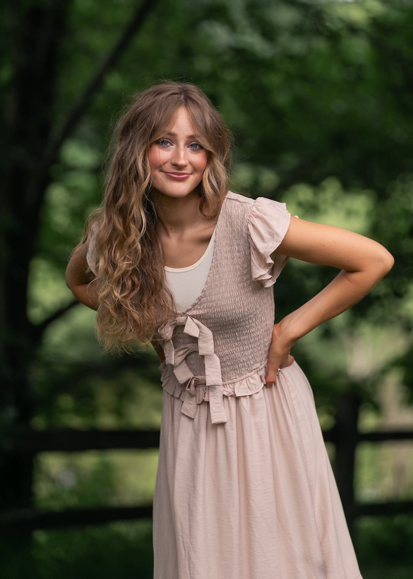 Bow Detail Smocked Midi Dress FF Dresses