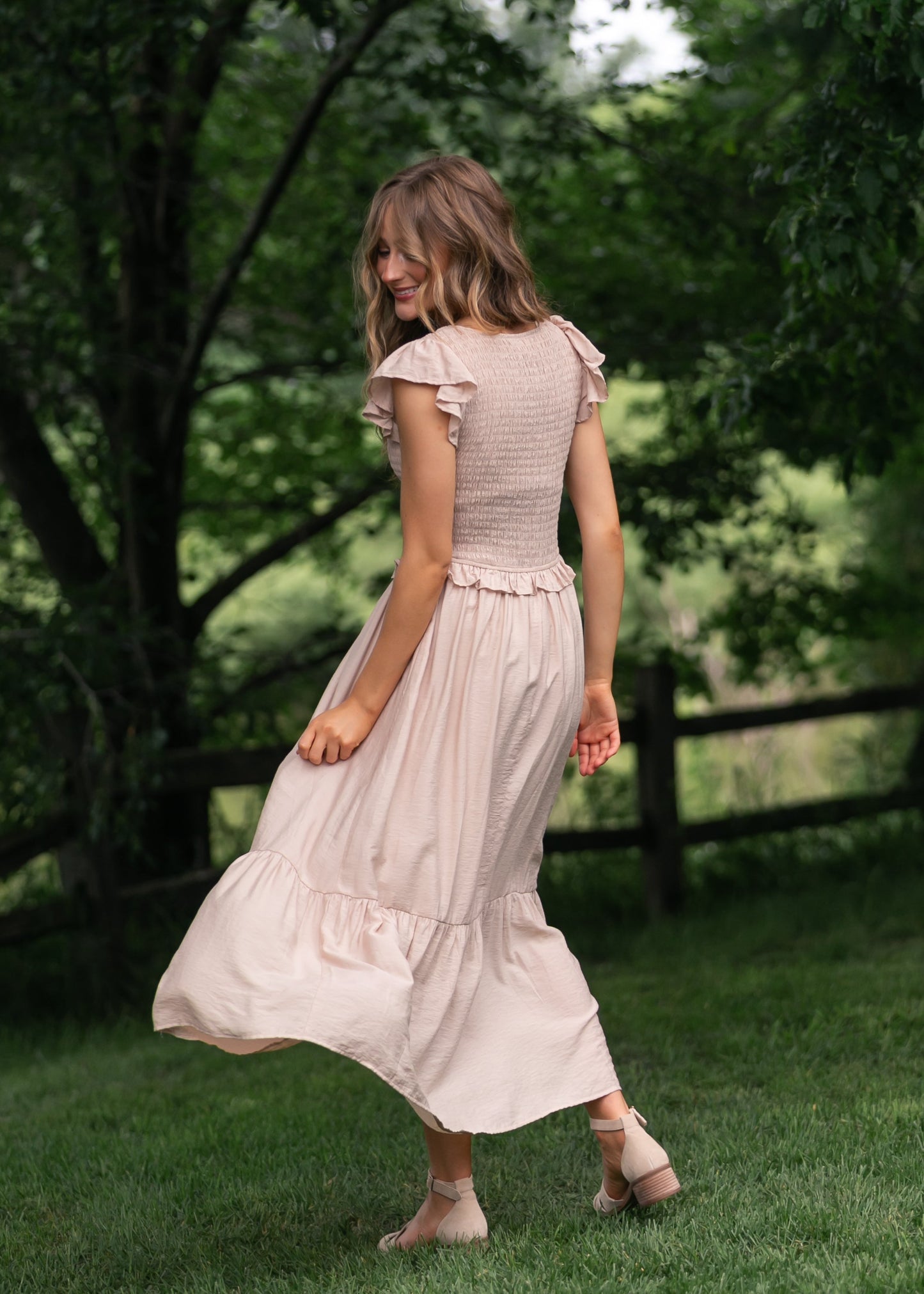 Bow Detail Smocked Midi Dress FF Dresses