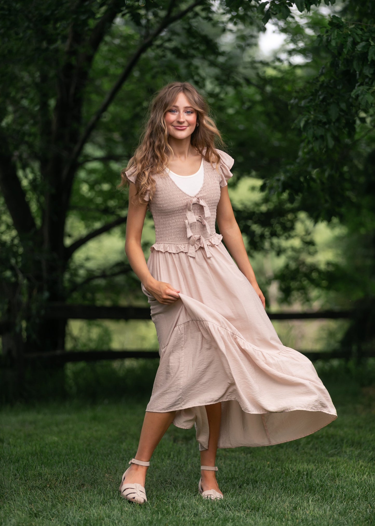 Bow Detail Smocked Midi Dress FF Dresses