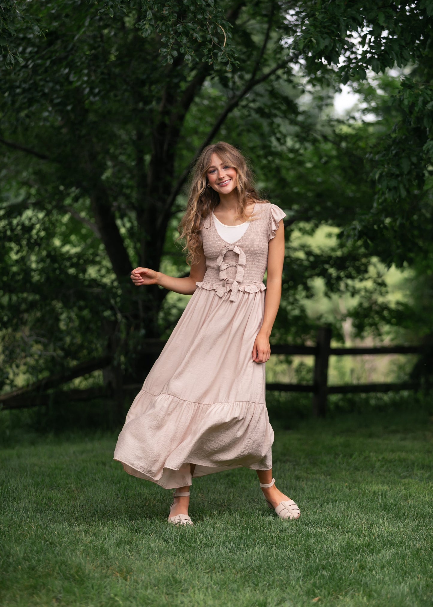 Bow Detail Smocked Midi Dress FF Dresses