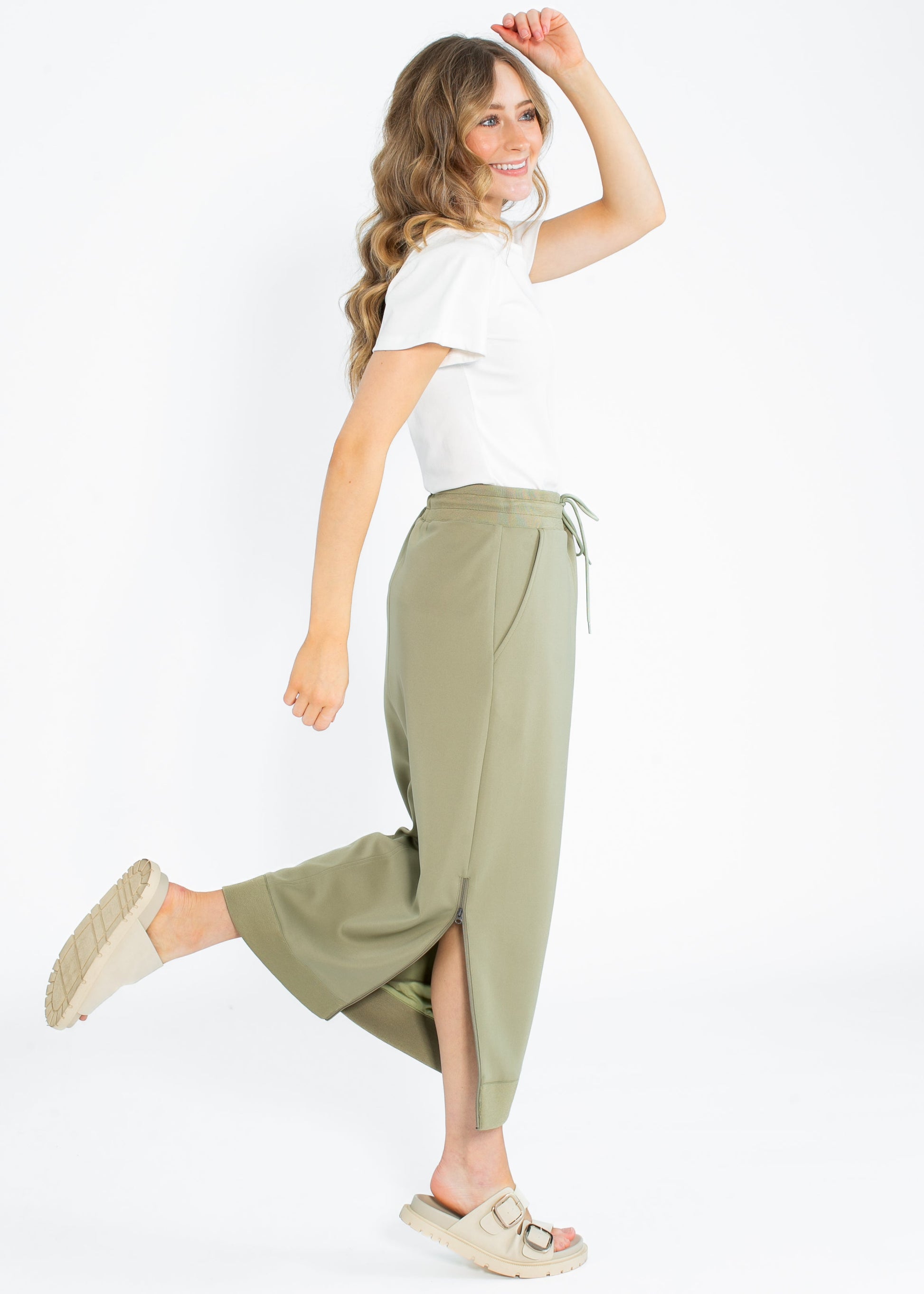 Bradi Side Zipper Athletic Green Sprig Midi Skirt IC Skirts
