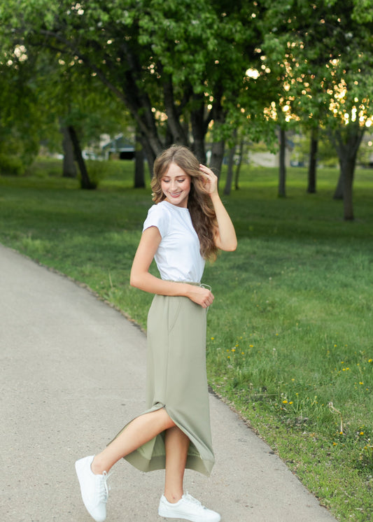 Bradi Side Zipper Athletic Green Sprig Midi Skirt IC Skirts