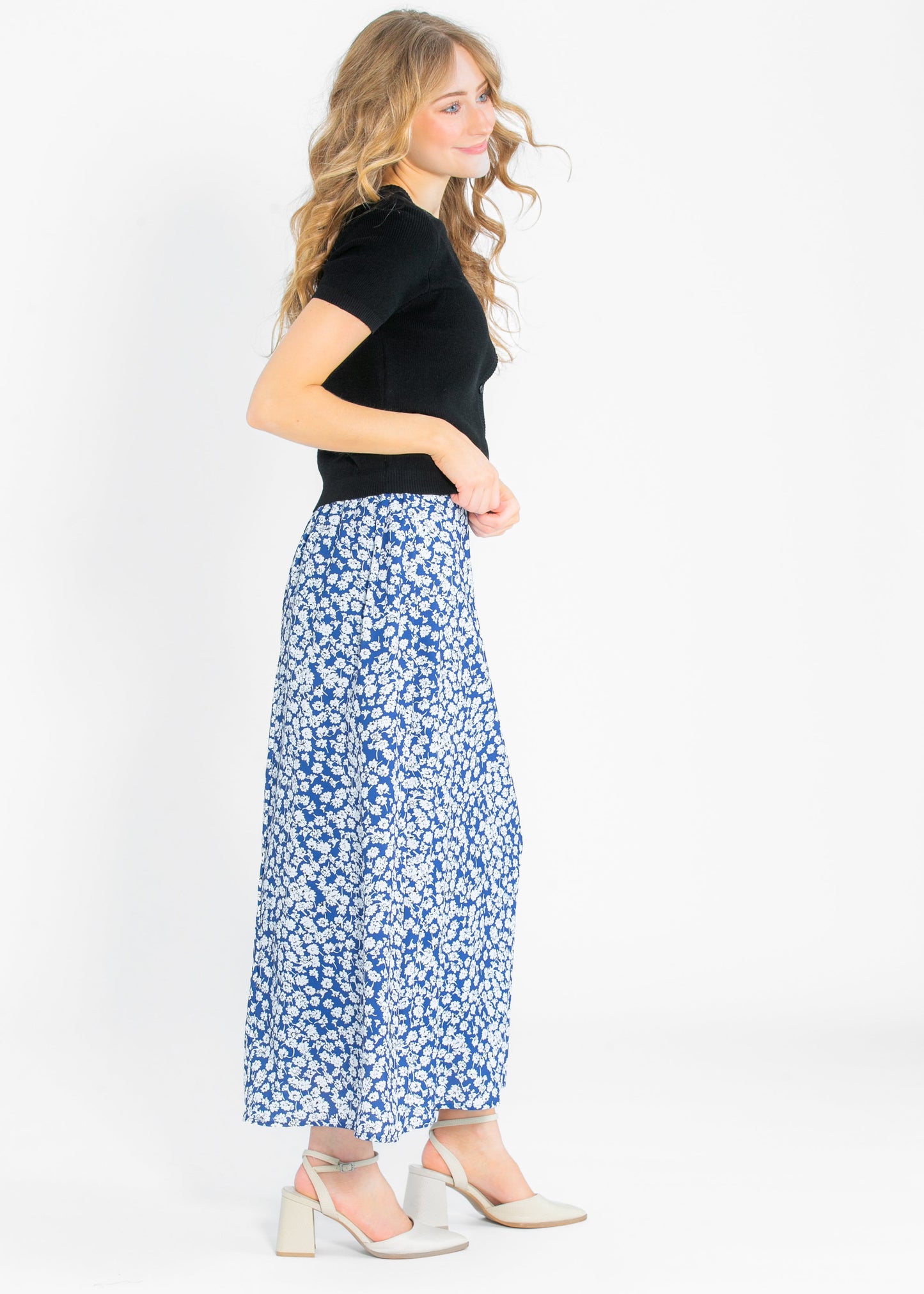 Braylyn Royal Blue Floral Midi Skirt IC Skirts