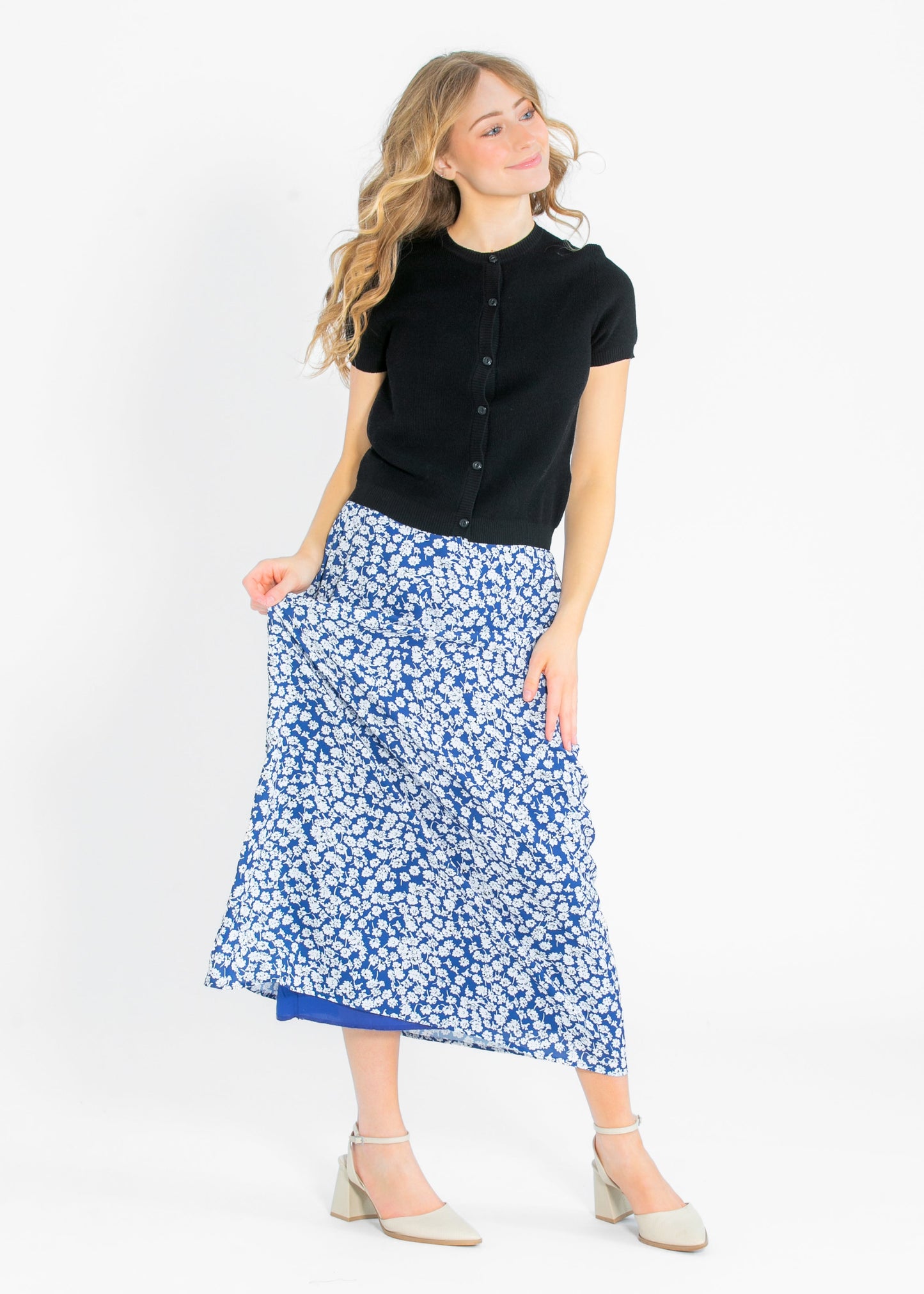 Braylyn Royal Blue Floral Midi Skirt IC Skirts
