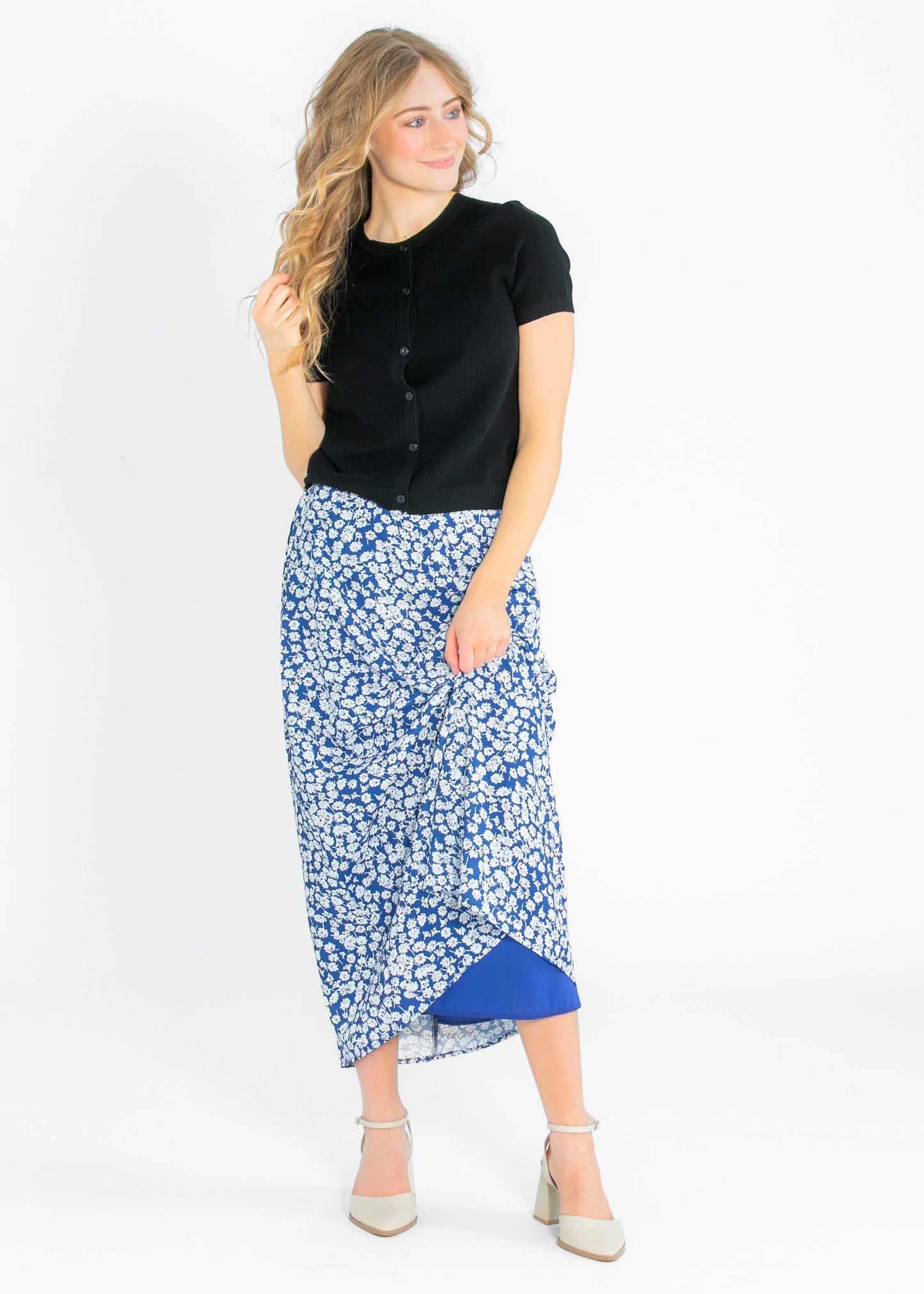 Braylyn Royal Blue Floral Midi Skirt IC Skirts