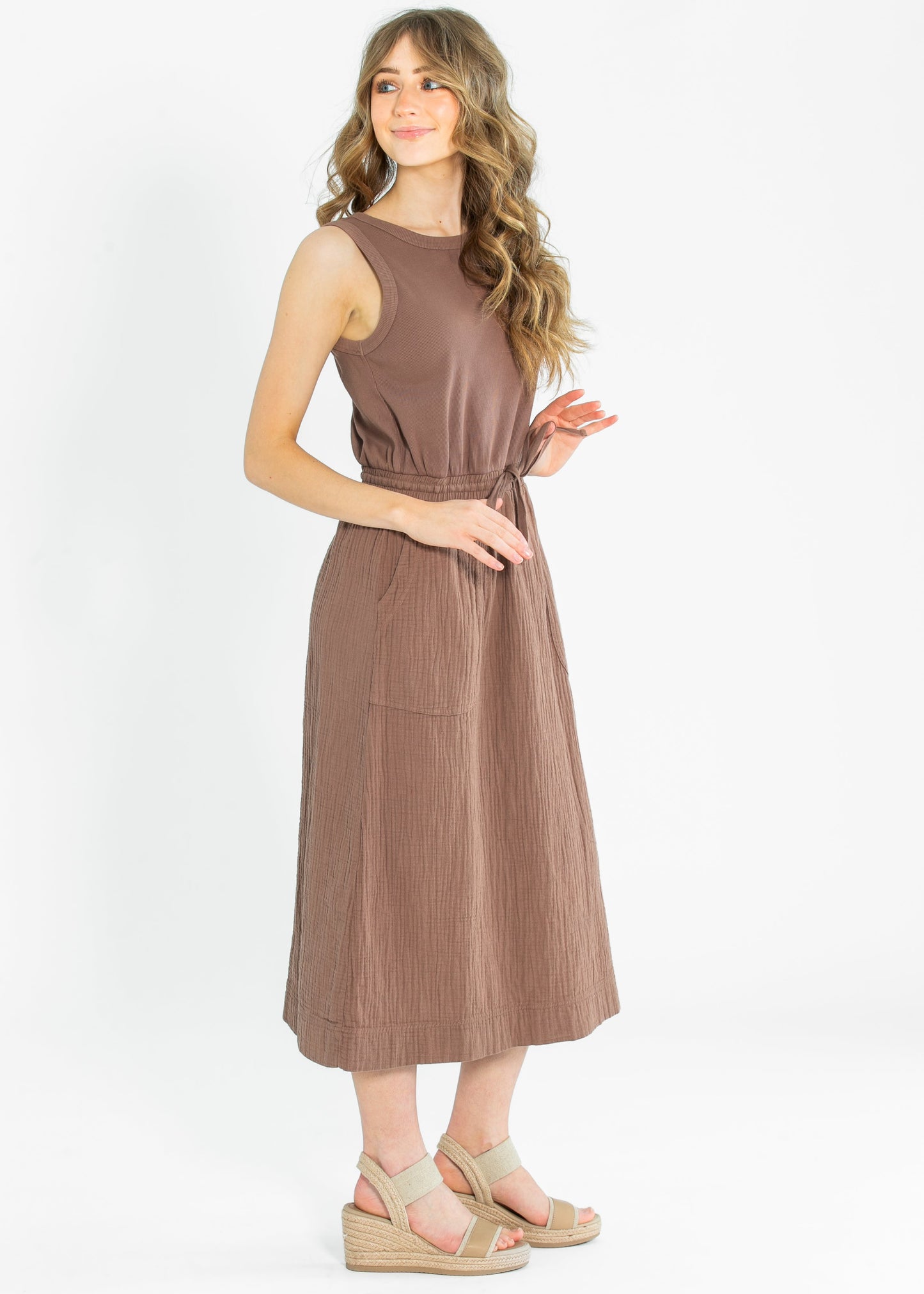 Brendie Knit Cotton Drawstring Maxi Dress FF Dresses