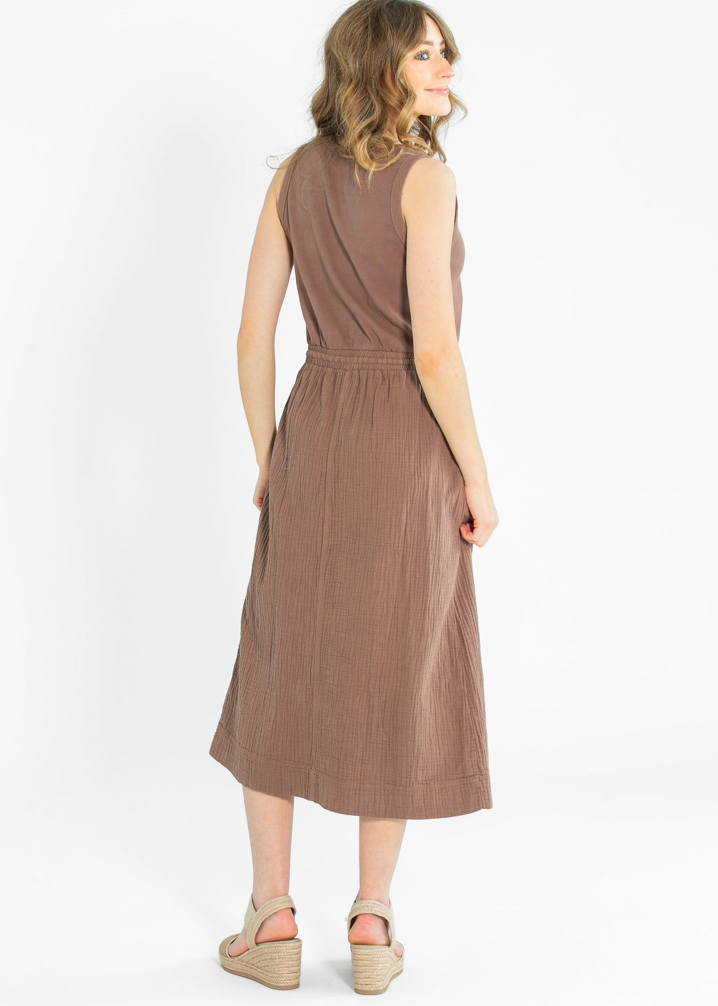 Brendie Knit Cotton Drawstring Maxi Dress FF Dresses
