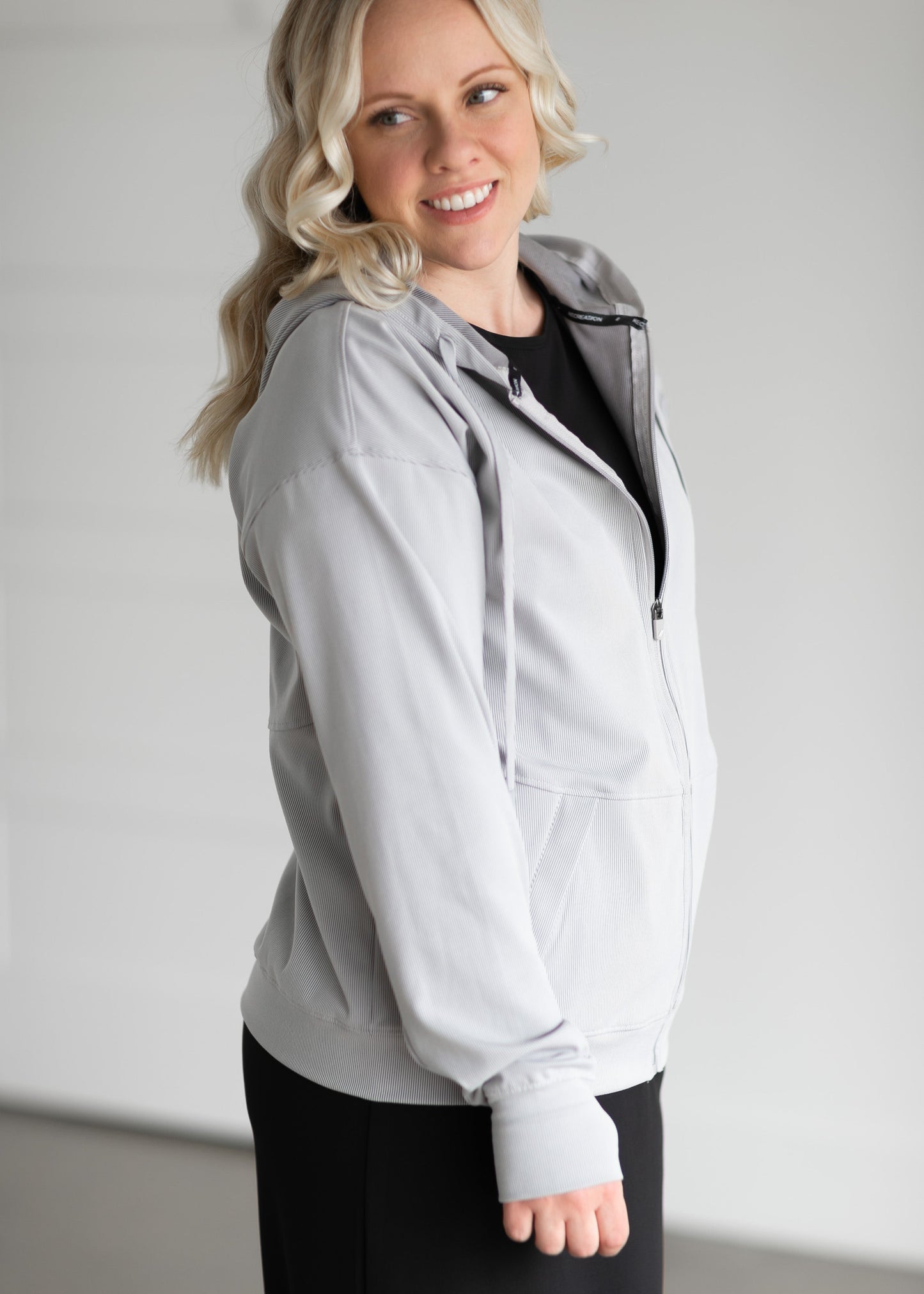Brianne Active Ribbed Zip Up Hoodie Tops