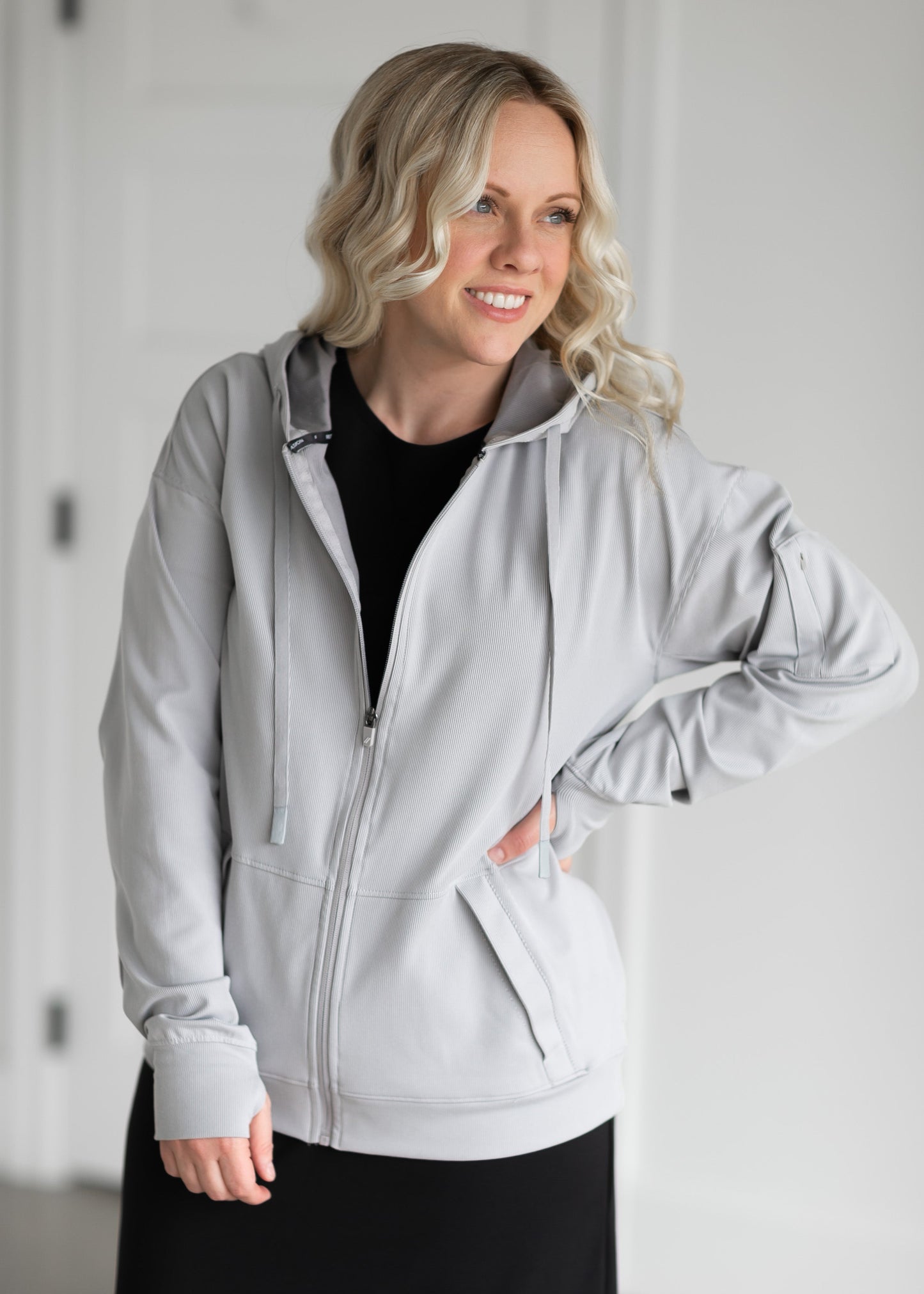 Brianne Active Ribbed Zip Up Hoodie Tops S