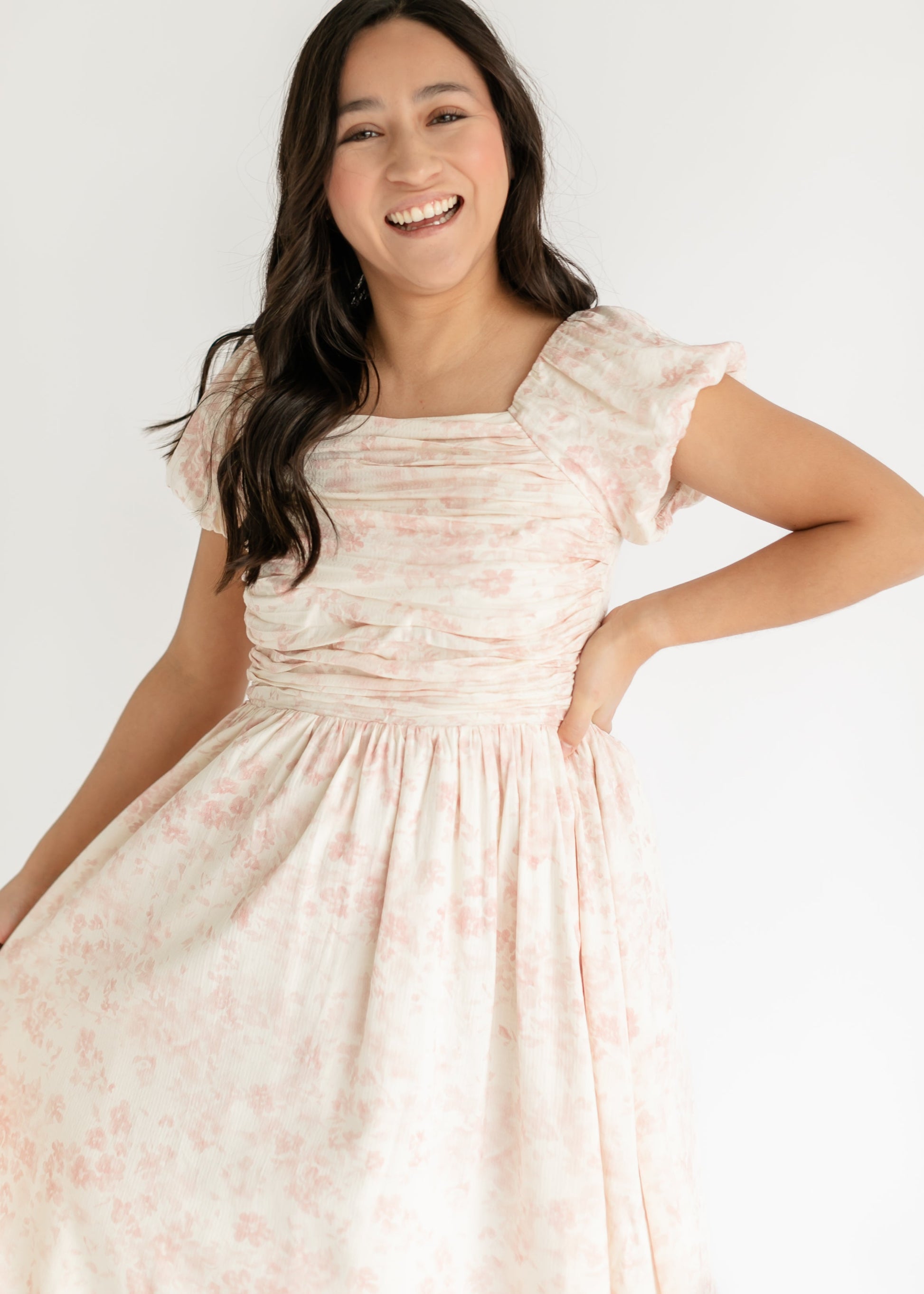 Brienna Ruched Bodice Cap Sleeve Midi Dress IC Dresses