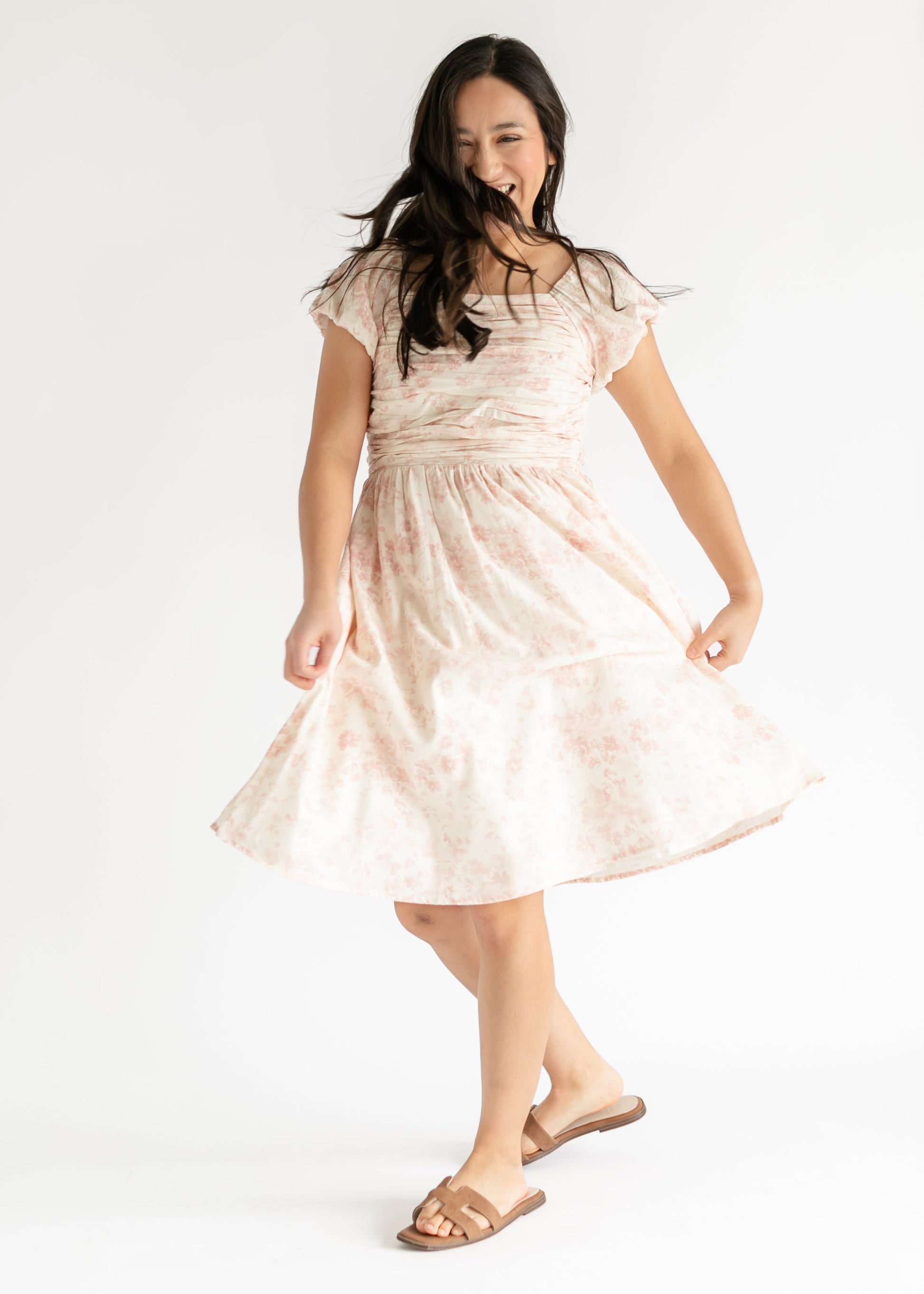 Brienna Ruched Bodice Cap Sleeve Midi Dress IC Dresses