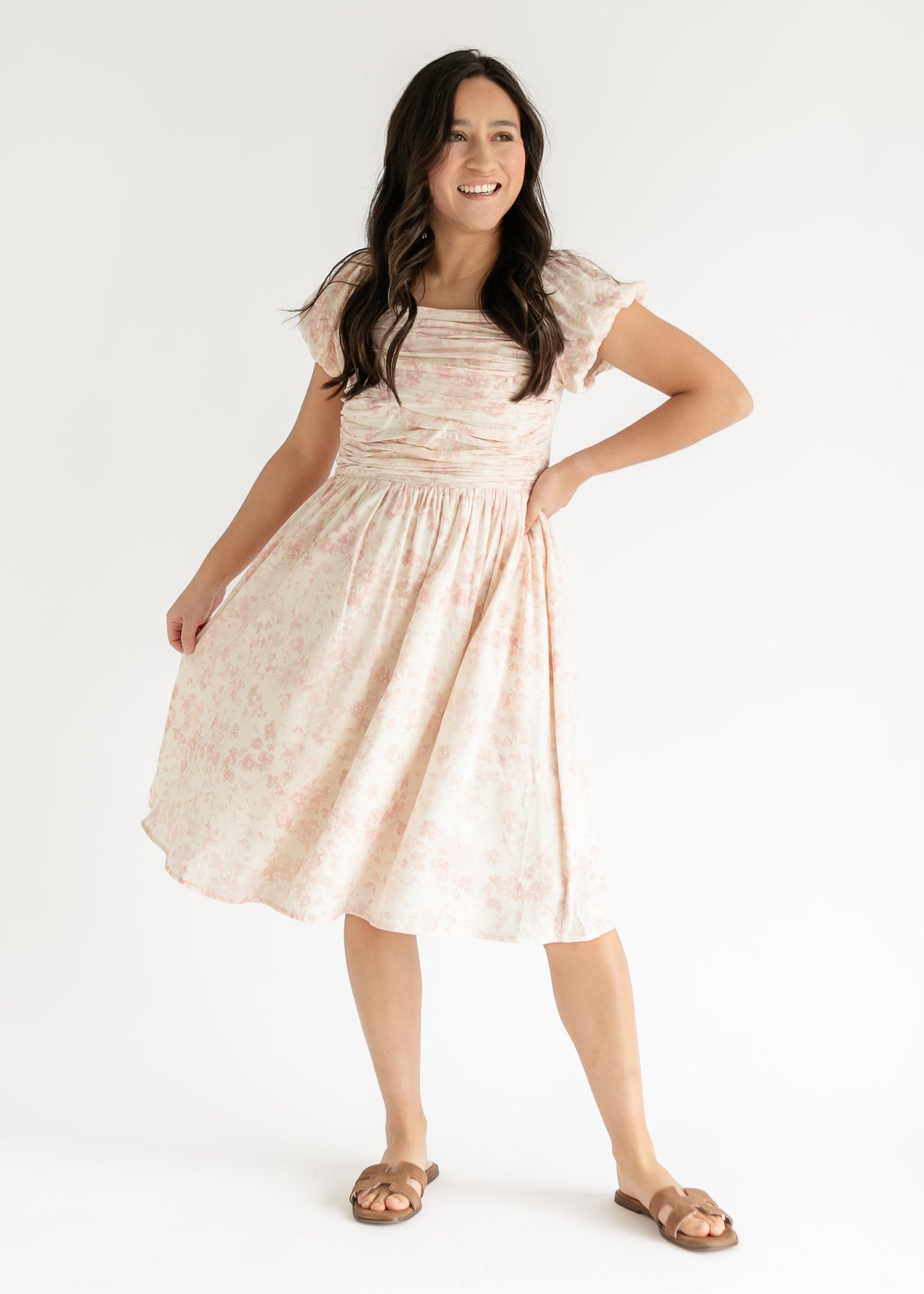 Brienna Ruched Bodice Cap Sleeve Midi Dress IC Dresses