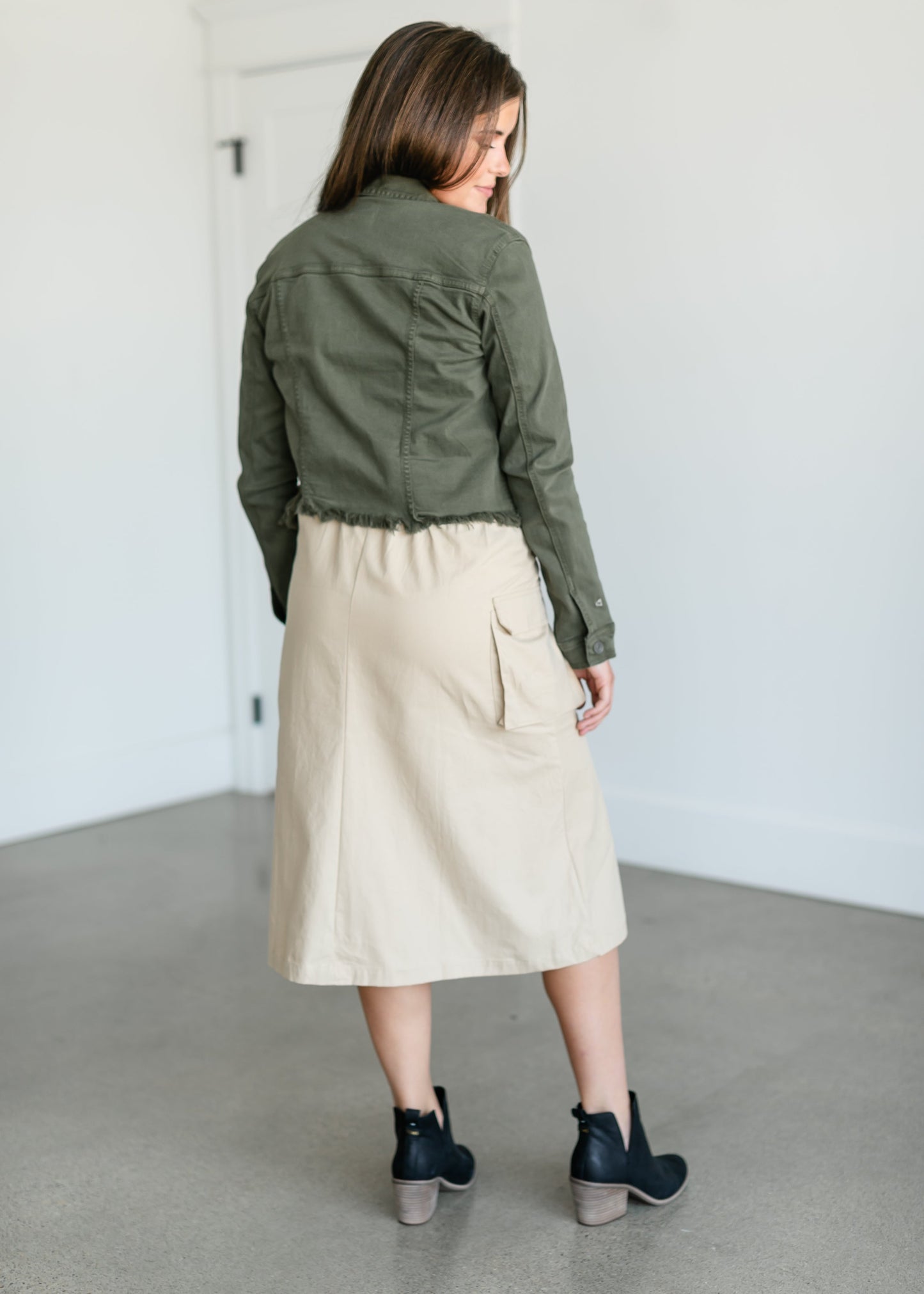 Button Down Cargo Pocket Midi Skirt FF Skirts