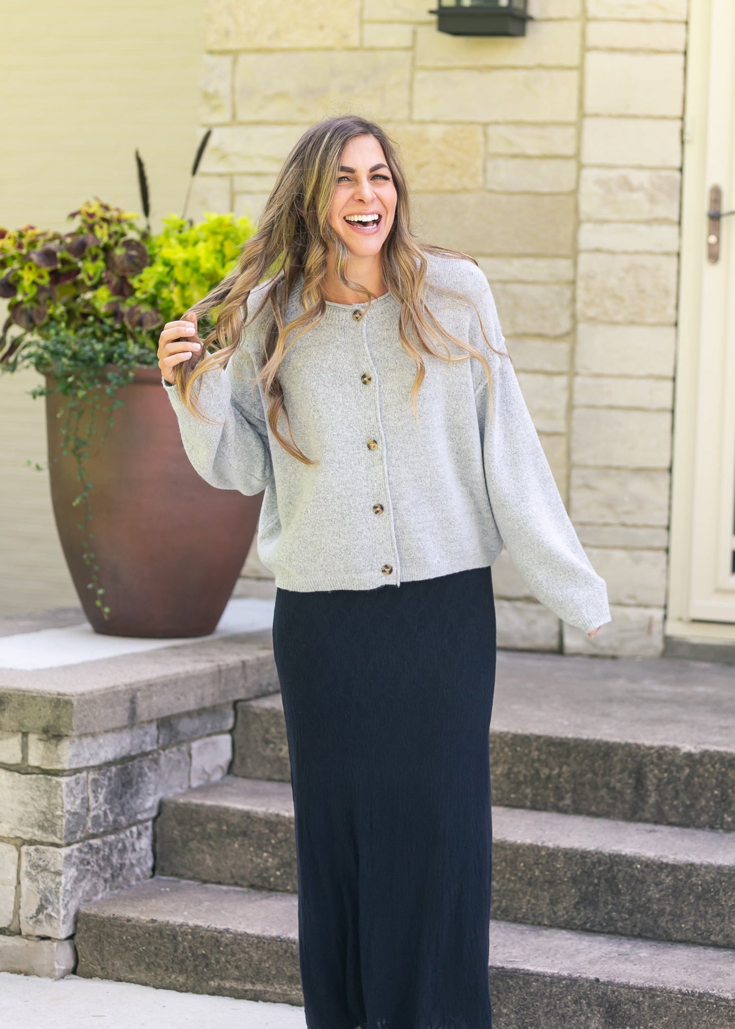 Button Down Raw Seam Cardigan FF Layering Essentials