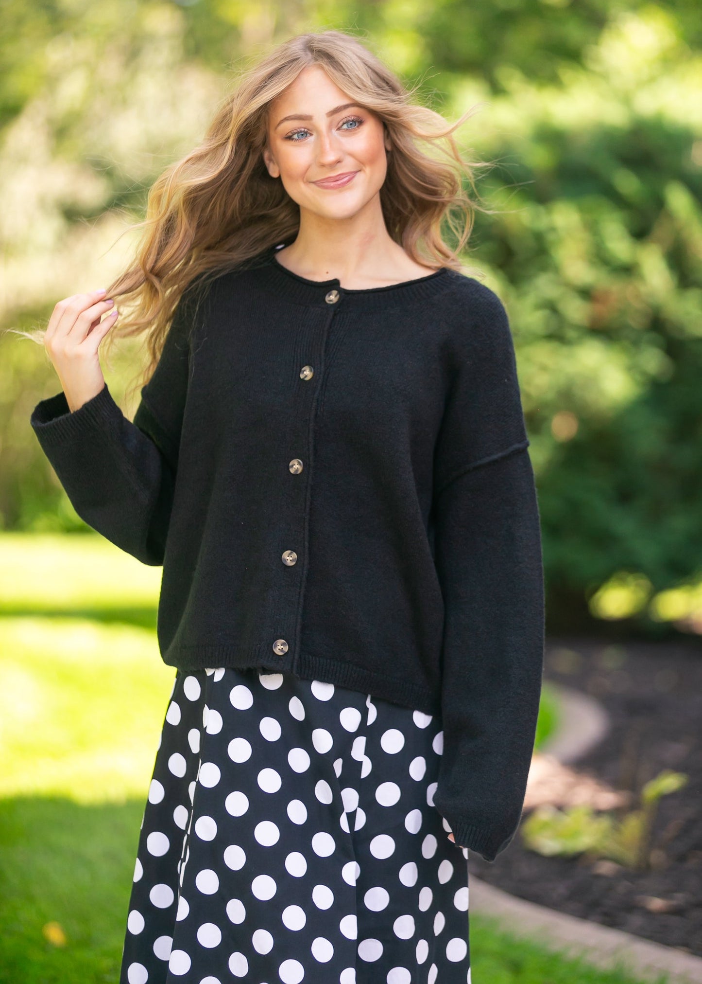 Button Down Raw Seam Cardigan FF Layering Essentials Black / S