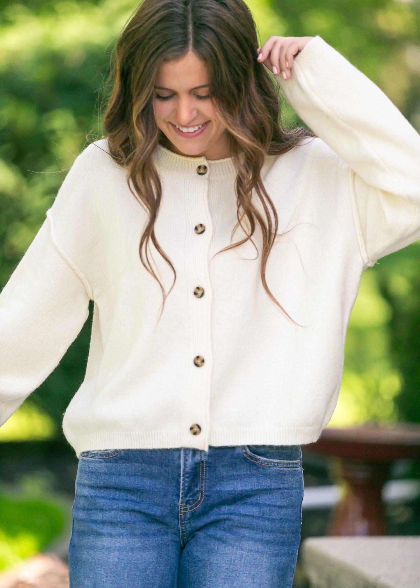 Button Down Raw Seam Cardigan FF Layering Essentials Cream / S