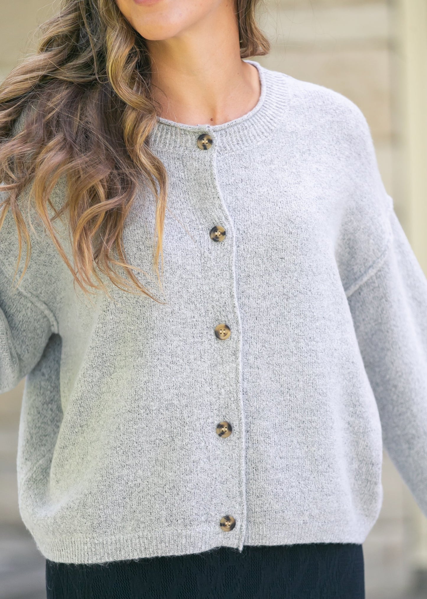 Button Down Raw Seam Cardigan FF Layering Essentials Gray / S