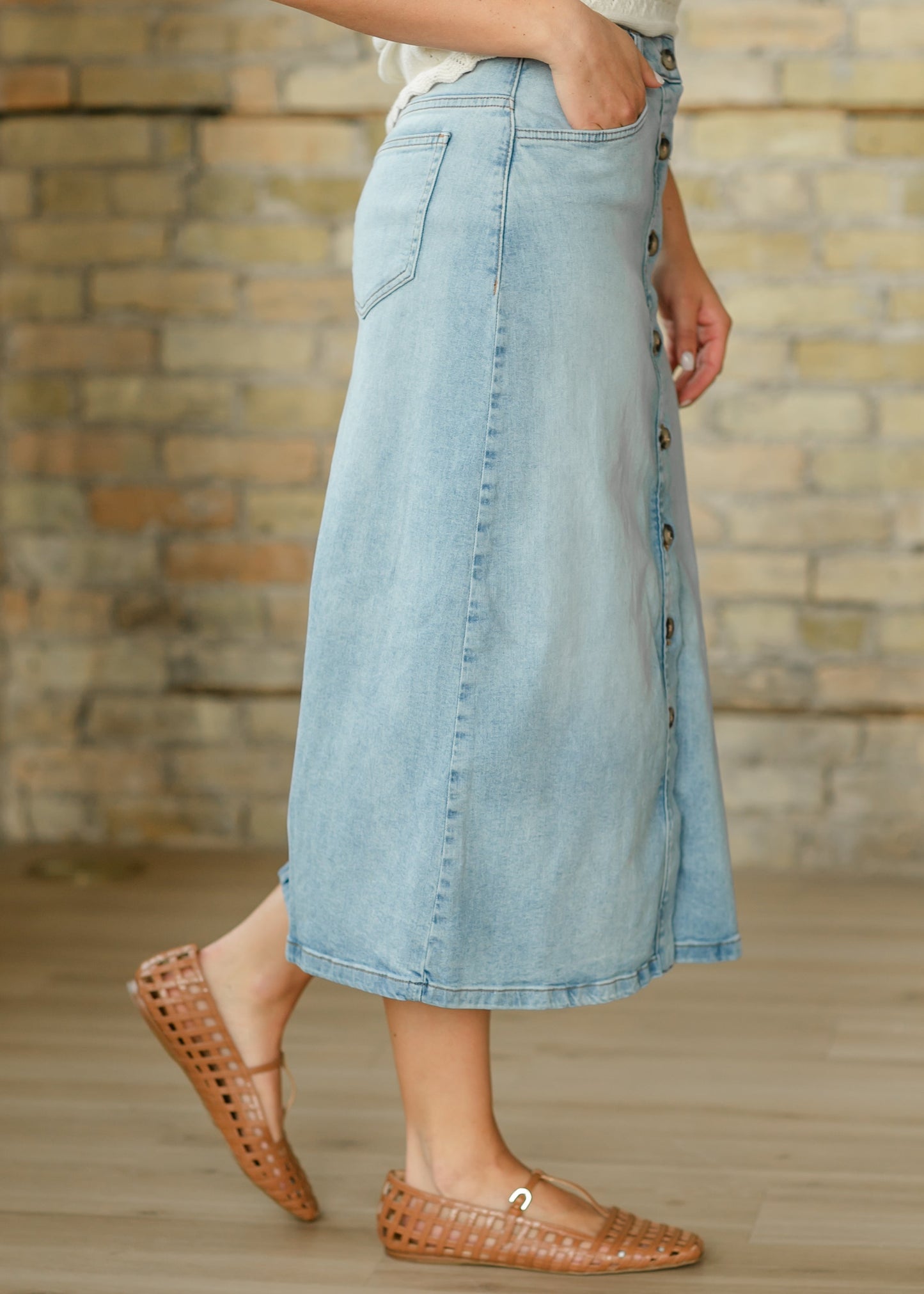 Button Front Denim Maxi Skirt FF Skirts