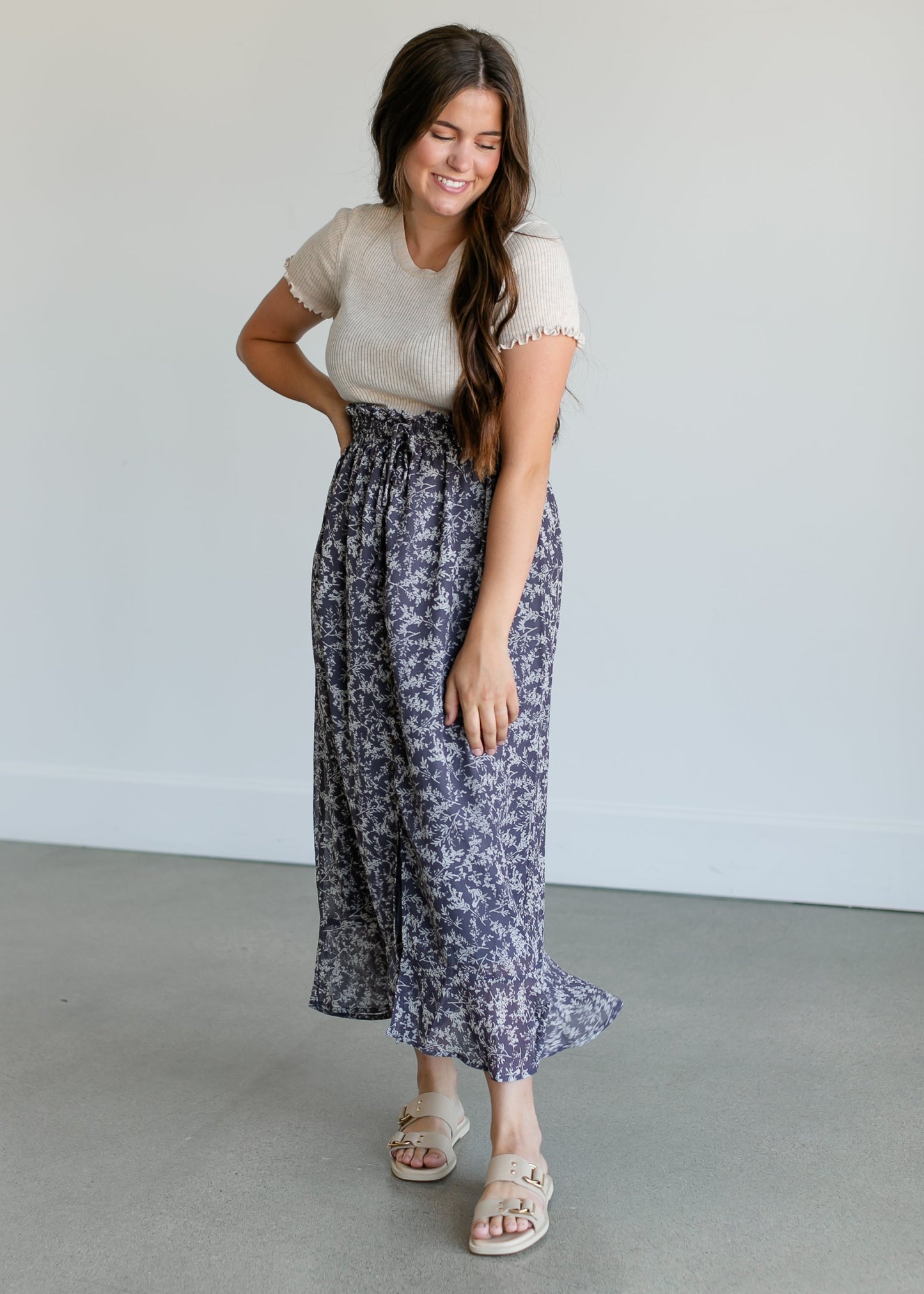 Button Front Floral Maxi Skirt FF Skirts