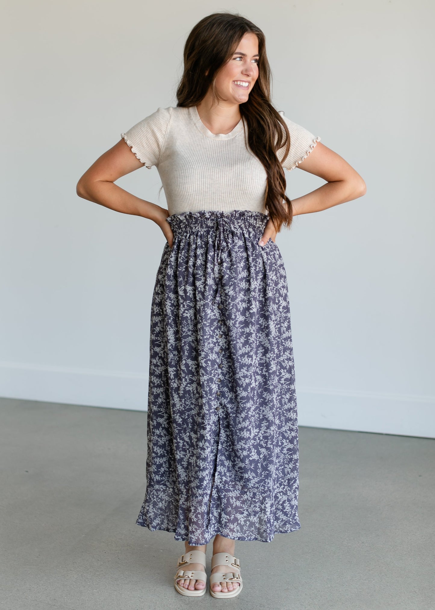 Button Front Floral Maxi Skirt FF Skirts