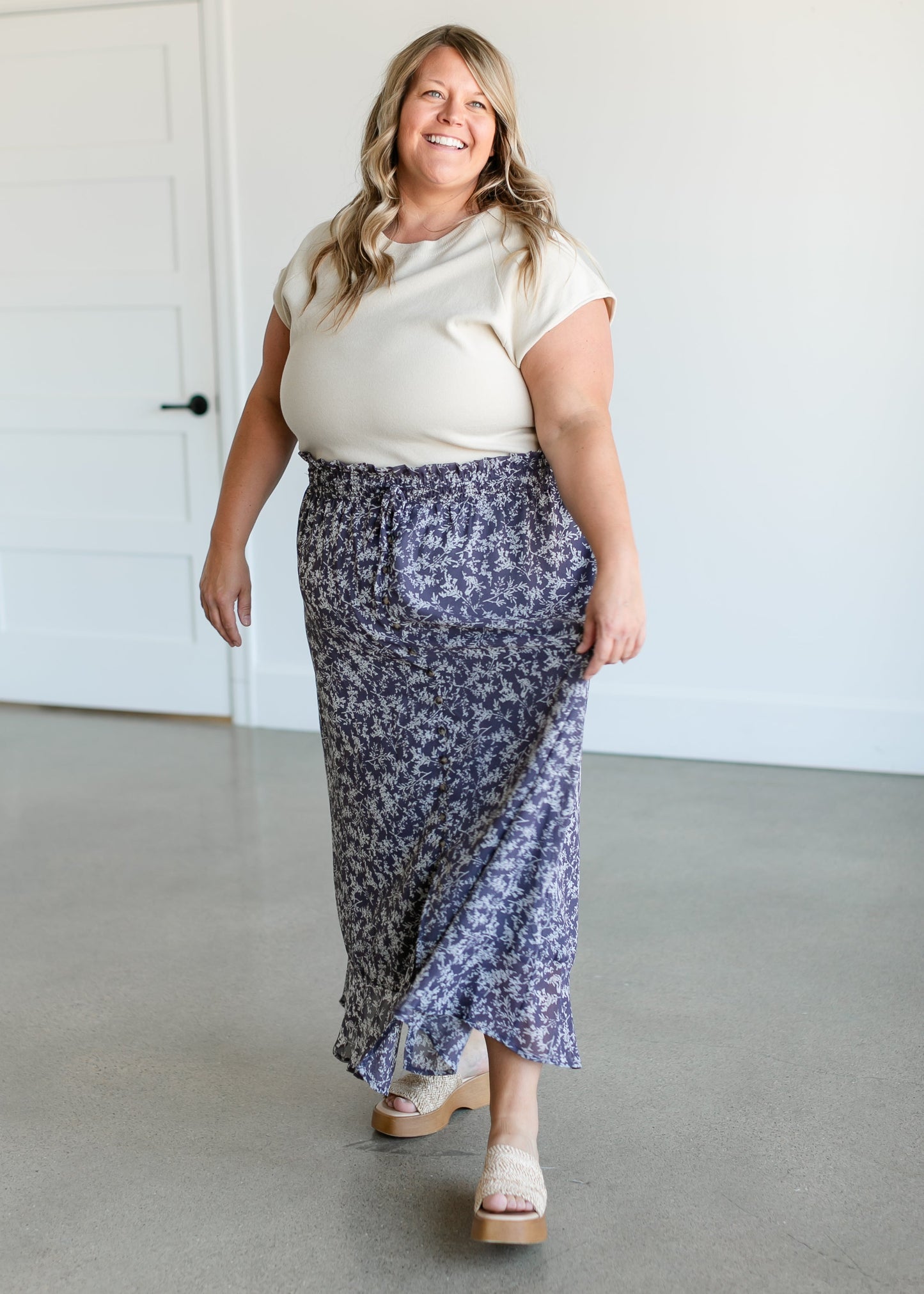 Button Front Floral Maxi Skirt FF Skirts