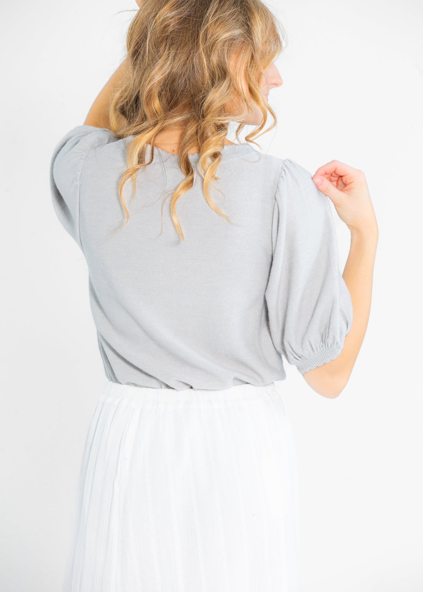 Button Puff Short Sleeve Cardigan FF Tops