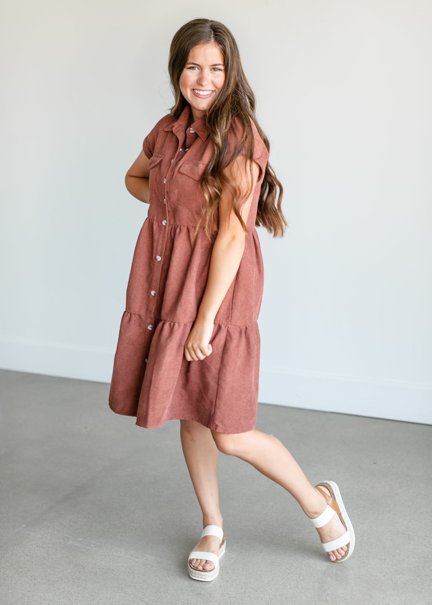 Button Up Corduroy Midi Dress FF Dresses