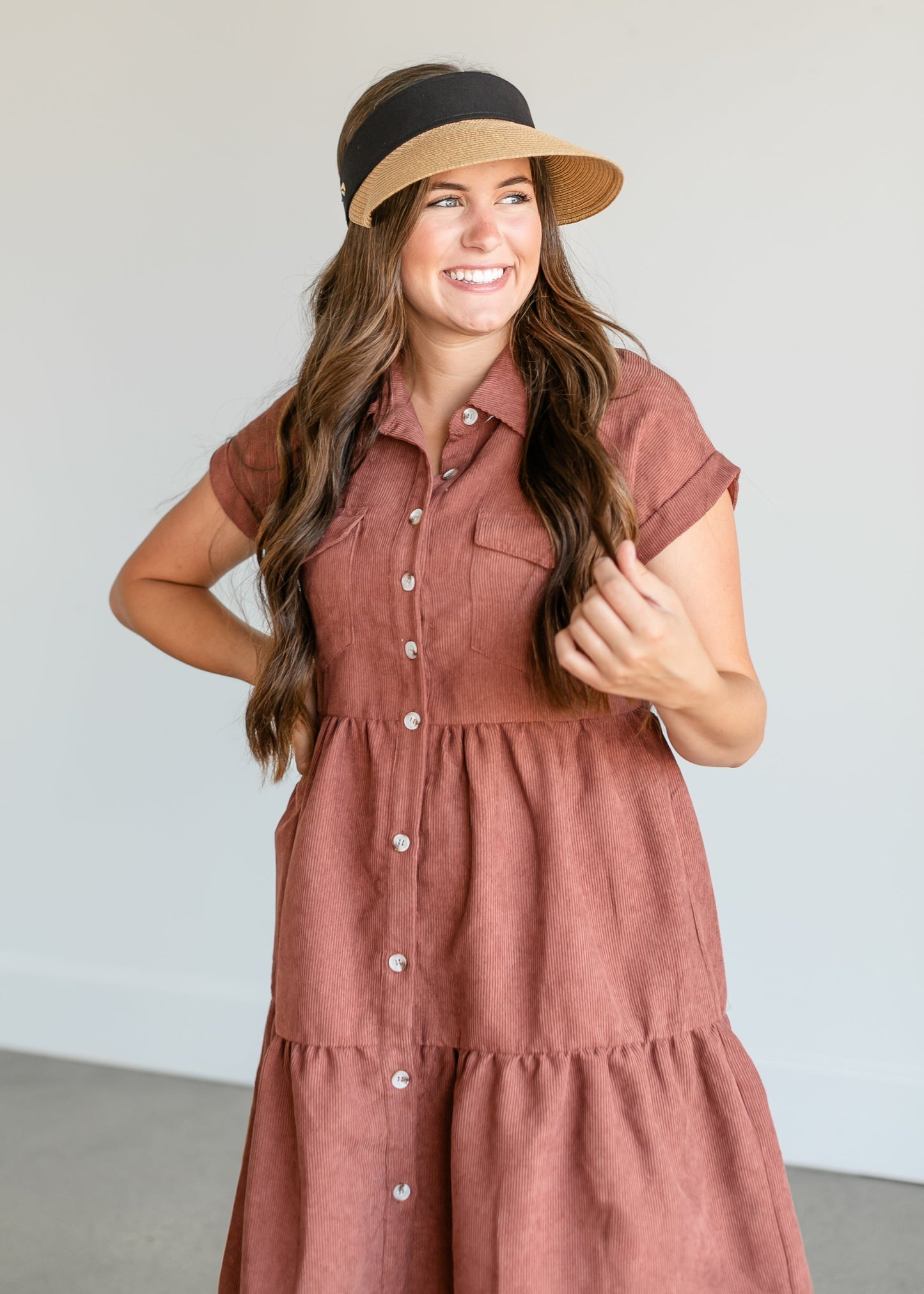 Button Up Corduroy Midi Dress FF Dresses