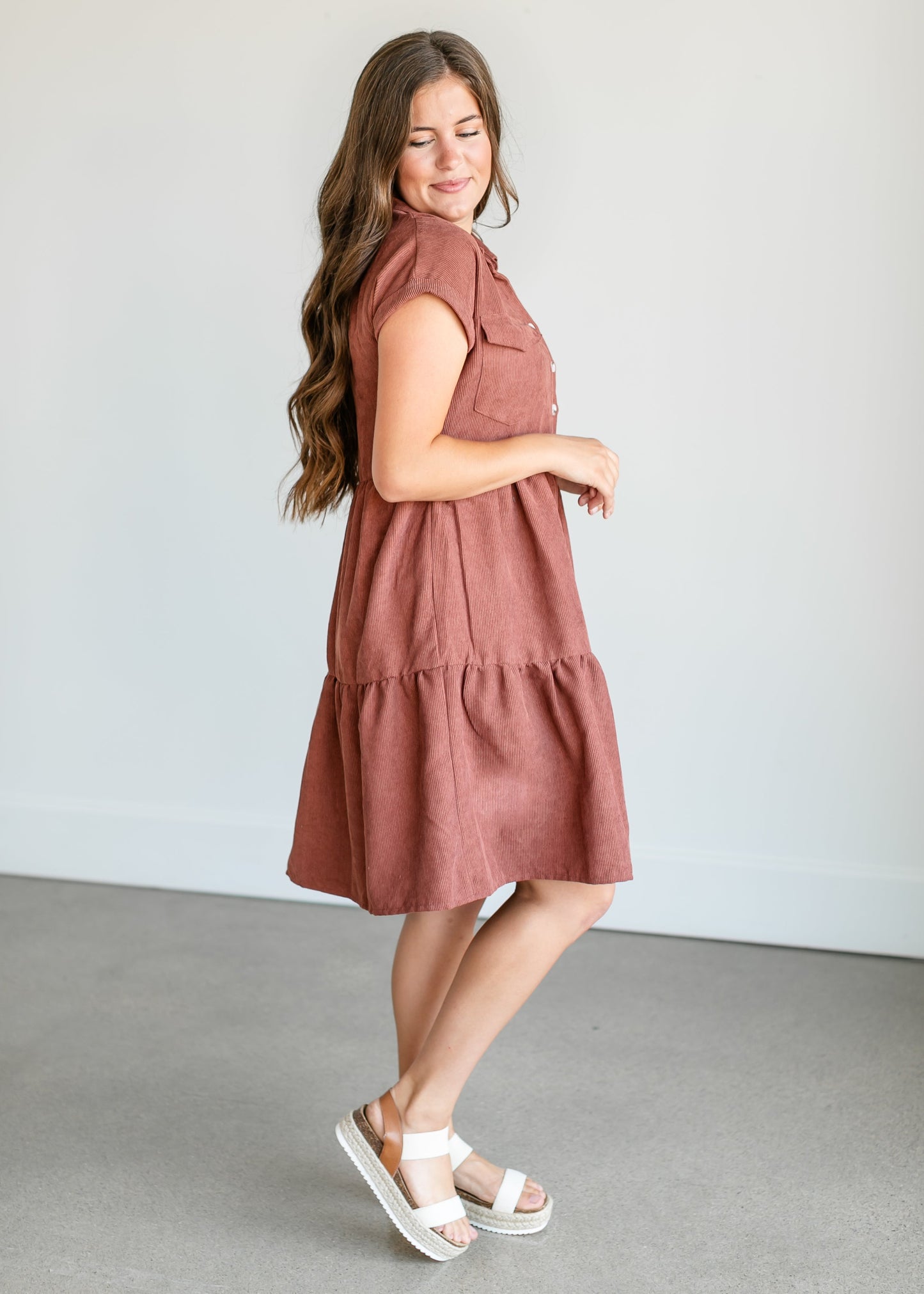 Button Up Corduroy Midi Dress FF Dresses