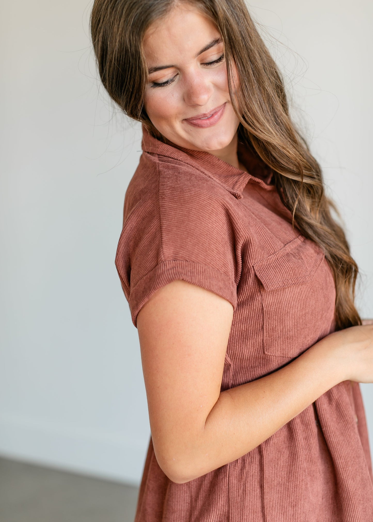 Button Up Corduroy Midi Dress FF Dresses