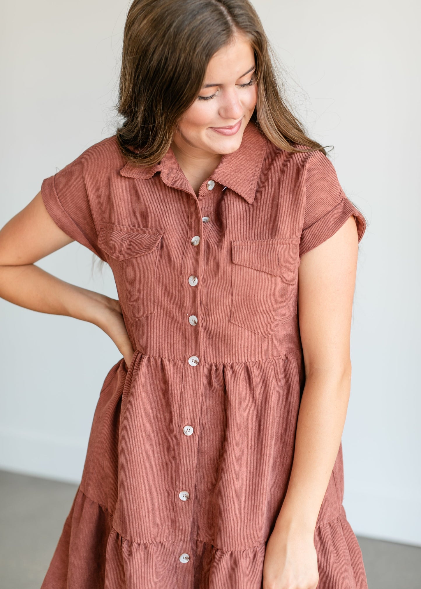 Button Up Corduroy Midi Dress FF Dresses