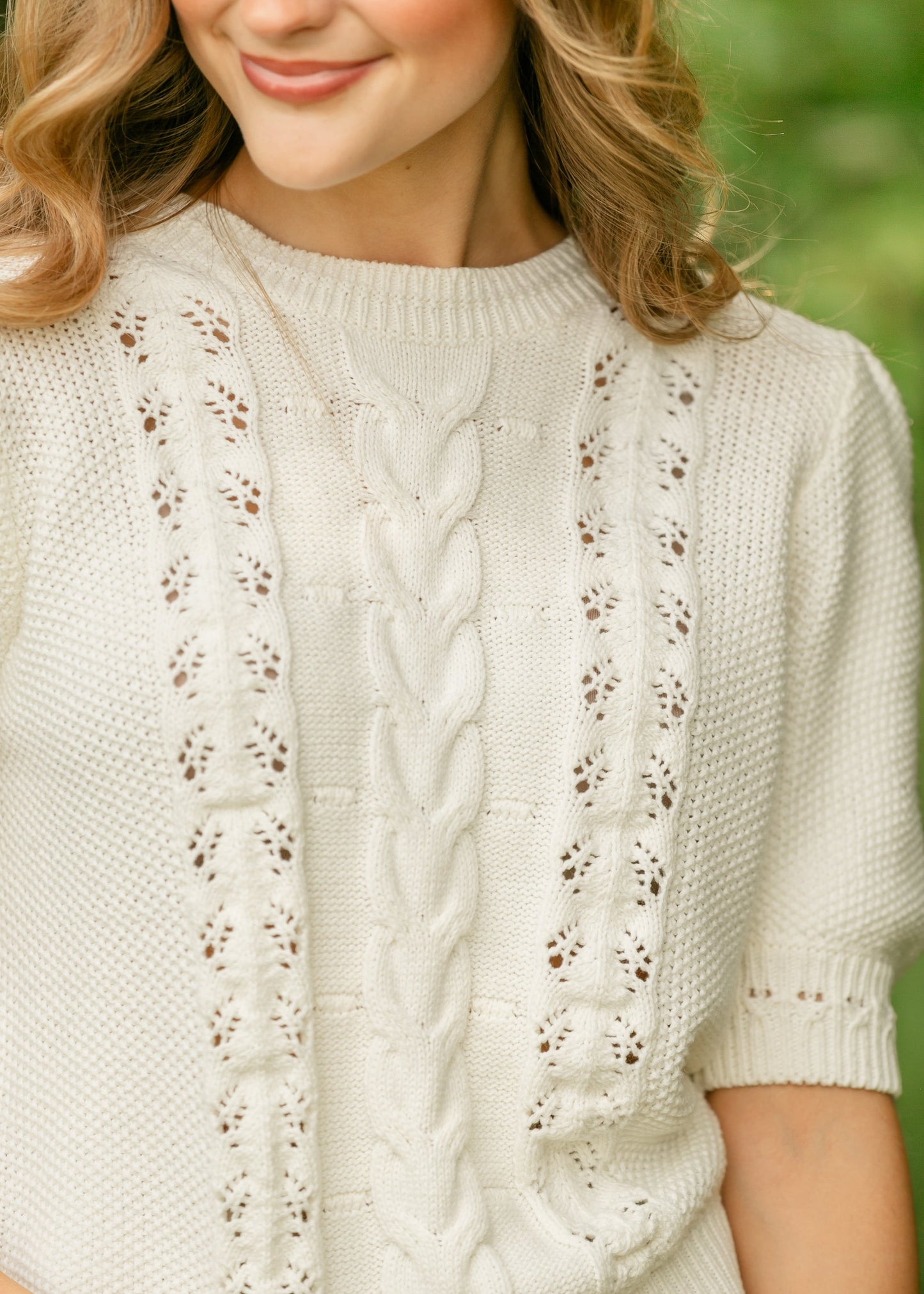 Cable Knit Short Sleeve Sweater FF Layering Essentials