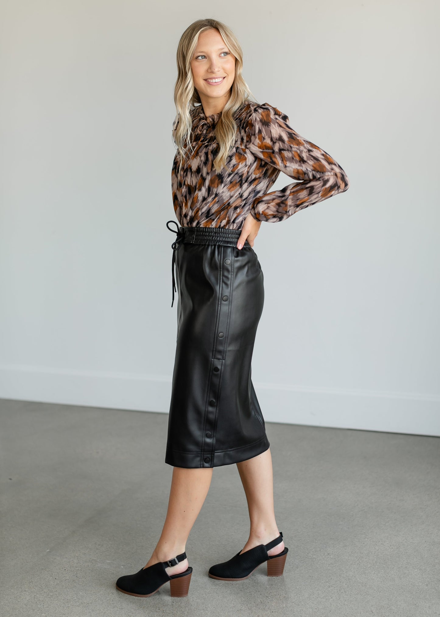 Carla Vegan Leather Midi Skirt FF Skirts