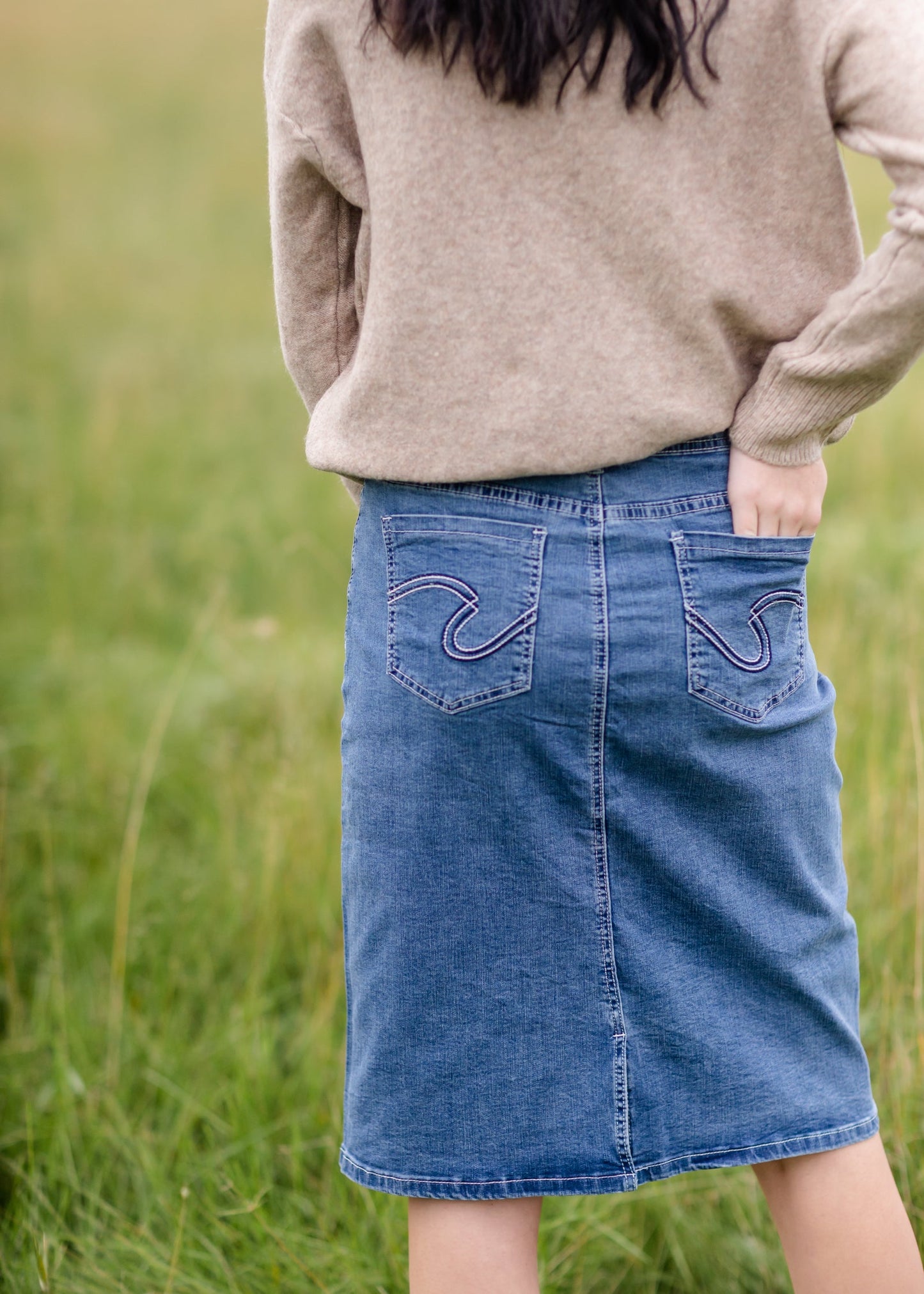 Carly Classic Light Denim Midi Skirt - FINAL SALE IC Skirts