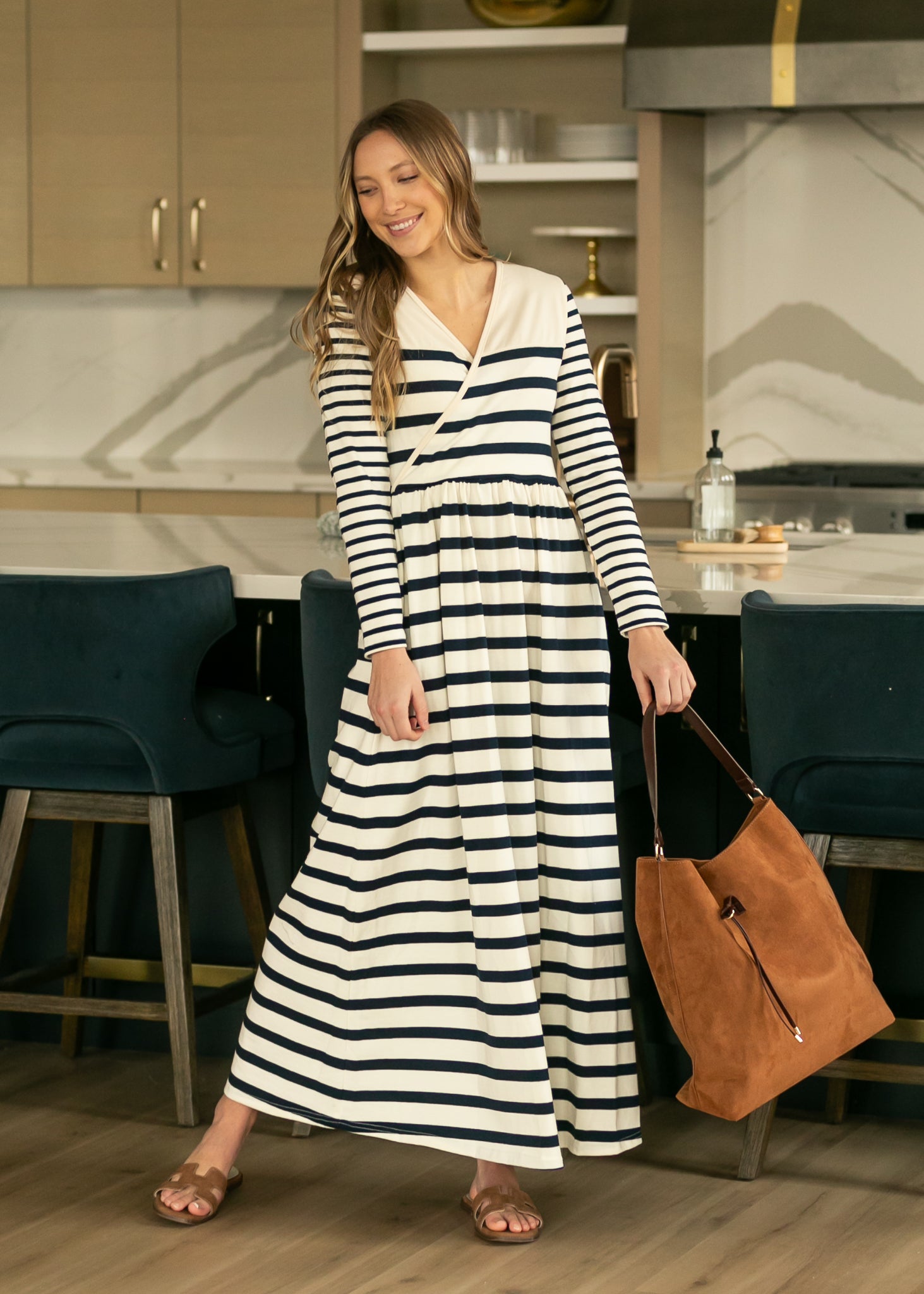 fitted lace wedding dress Celeste Striped Knit Maxi Dress, Medium