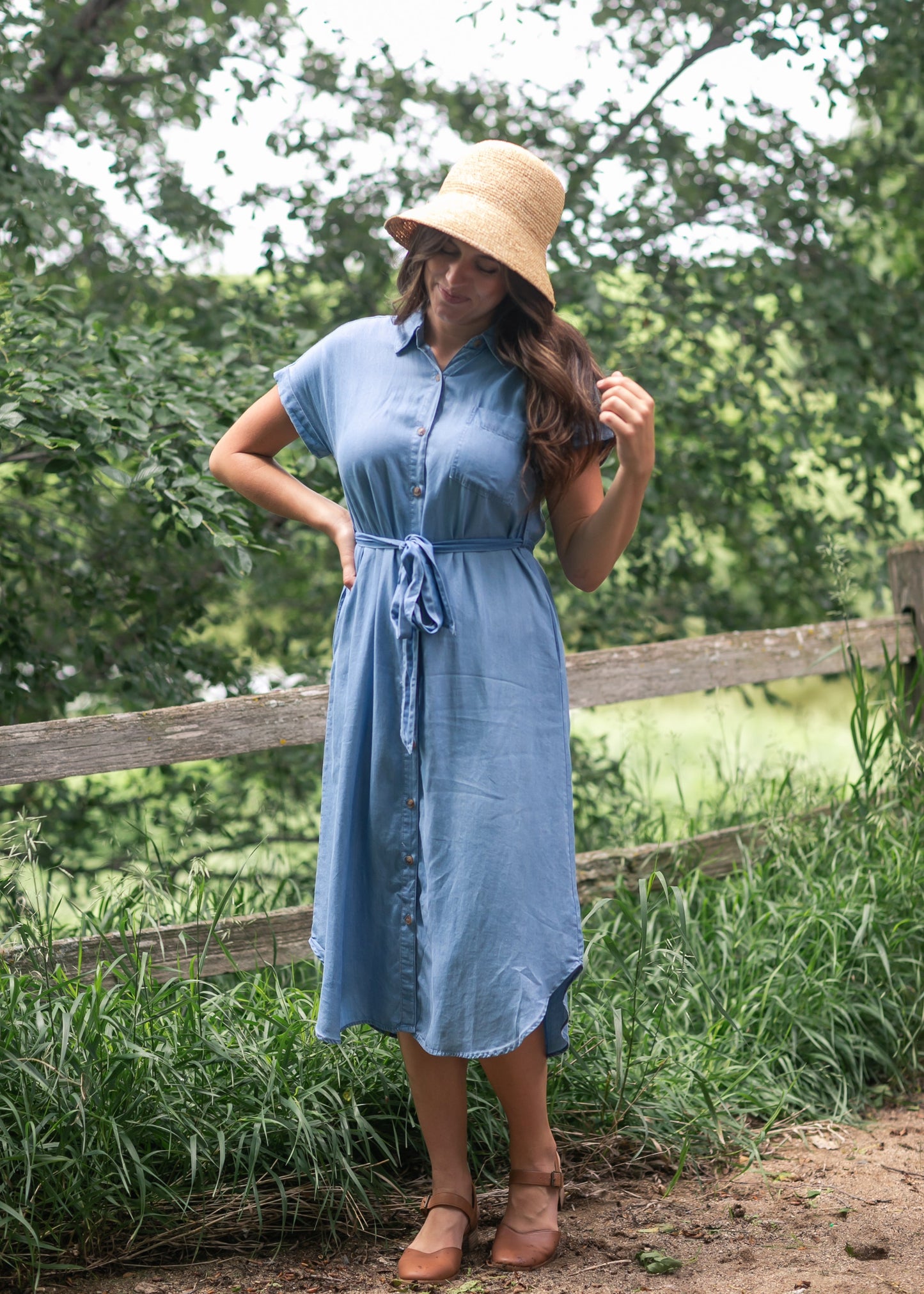 Chambray Belted Shirt Dress FF Dresses