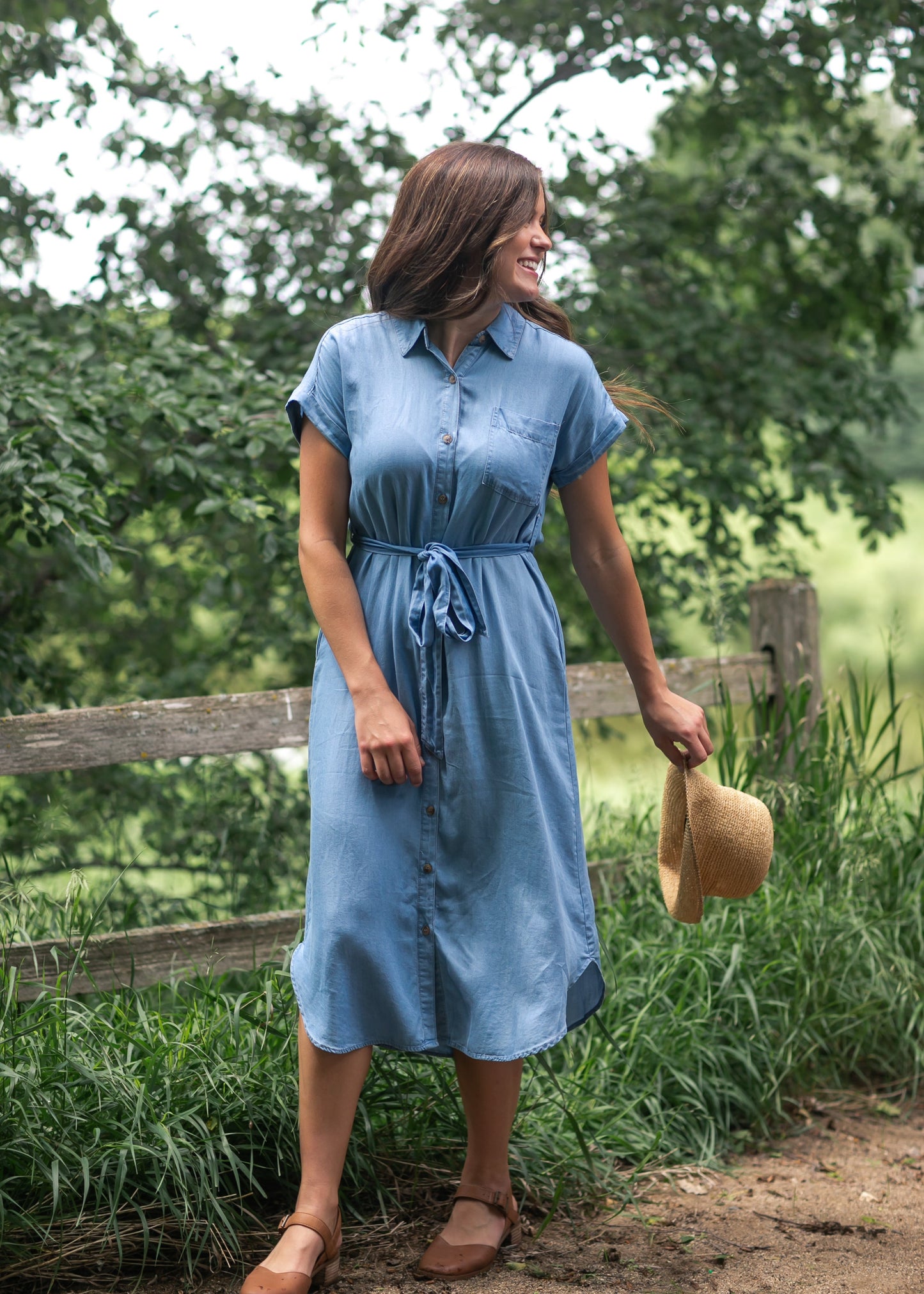 Chambray Belted Shirt Dress FF Dresses