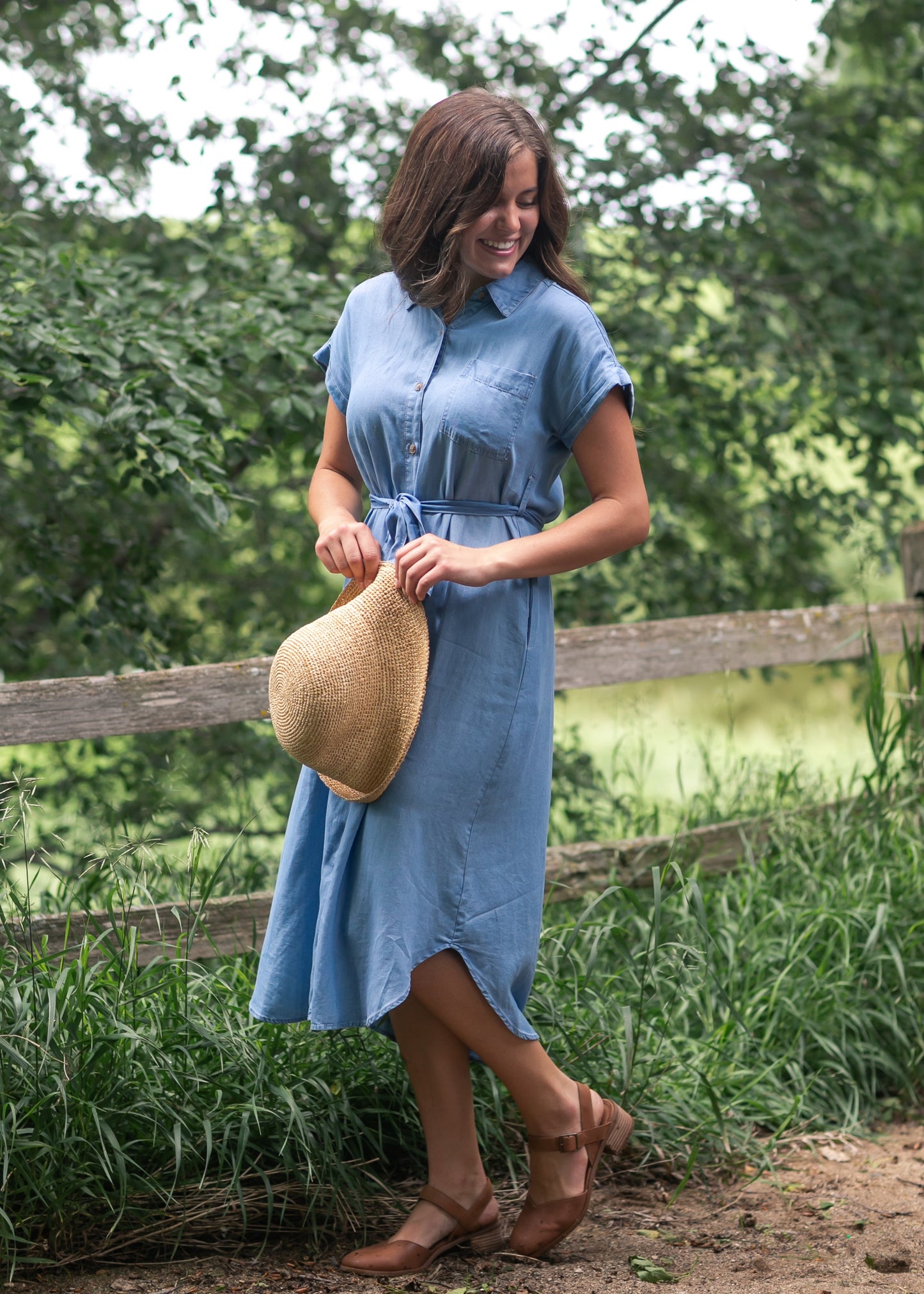 Chambray Belted Shirt Dress FF Dresses
