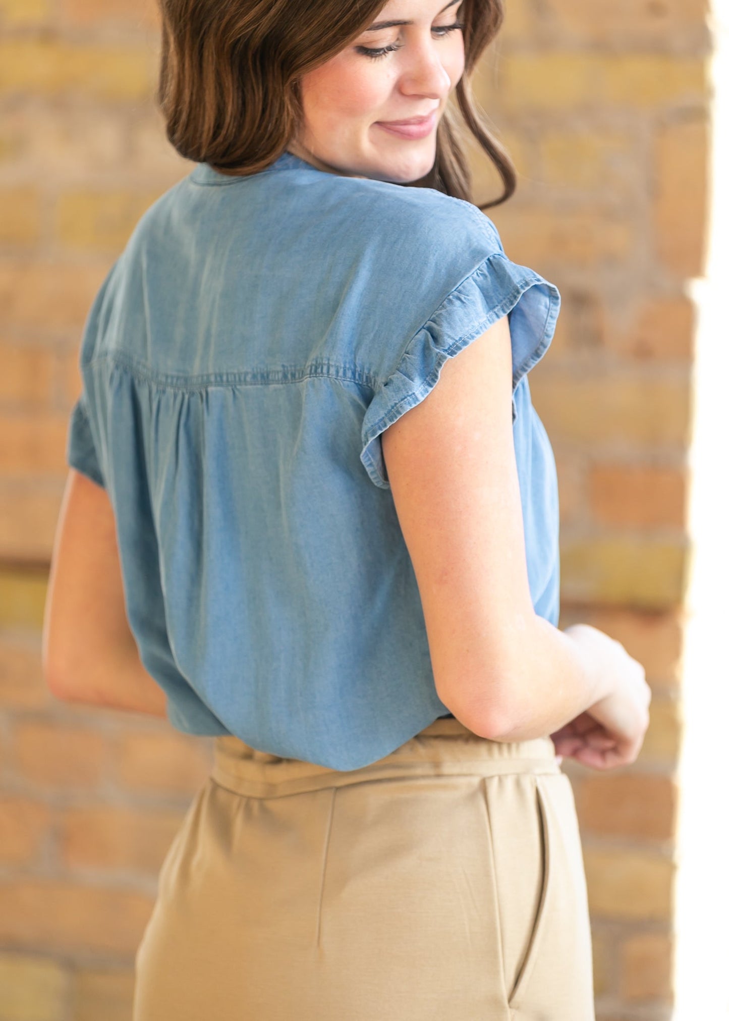 Chambray Button Front Top FF Tops