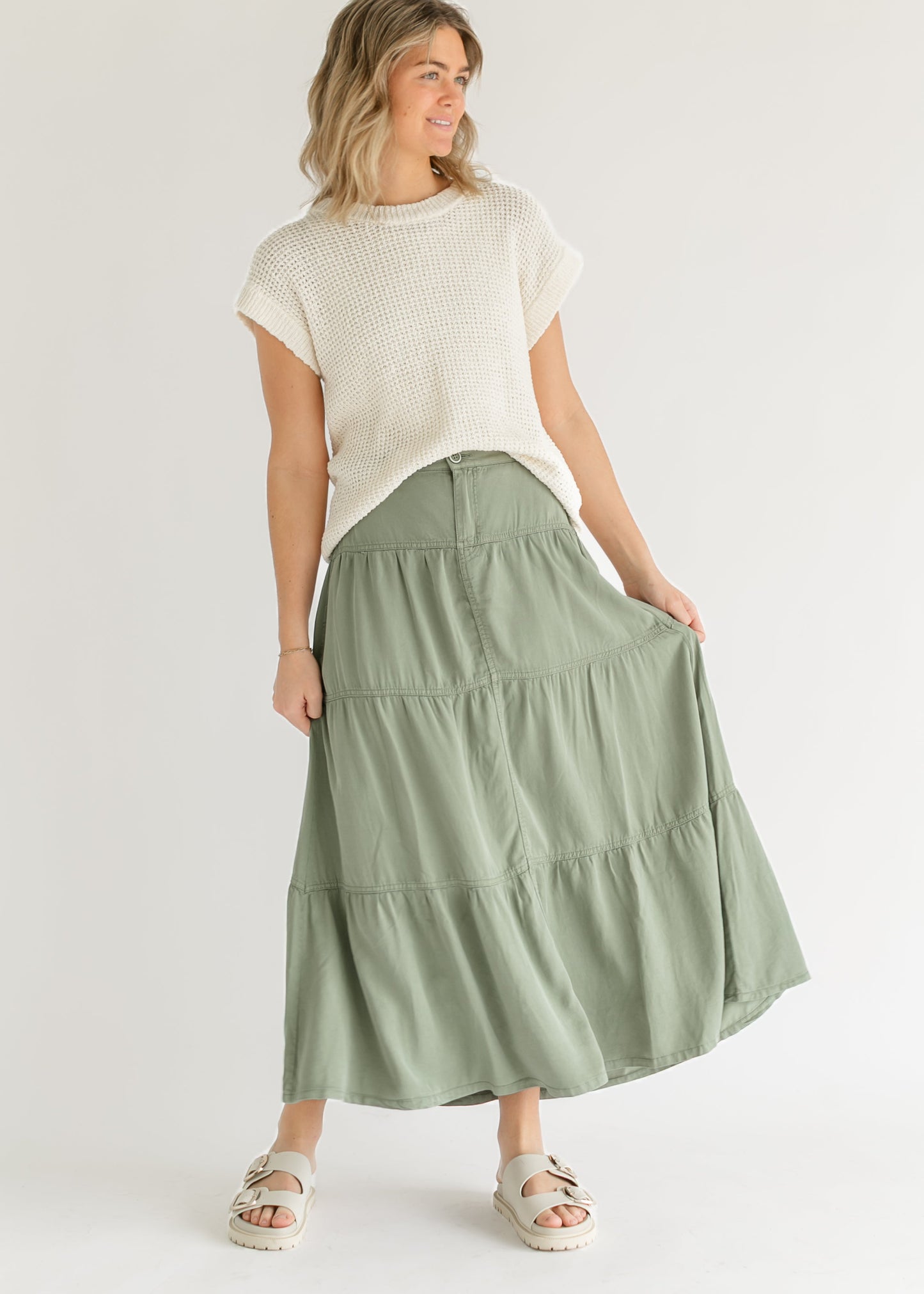 Chambray Tiered Colored Denim Skirt FF Skirts